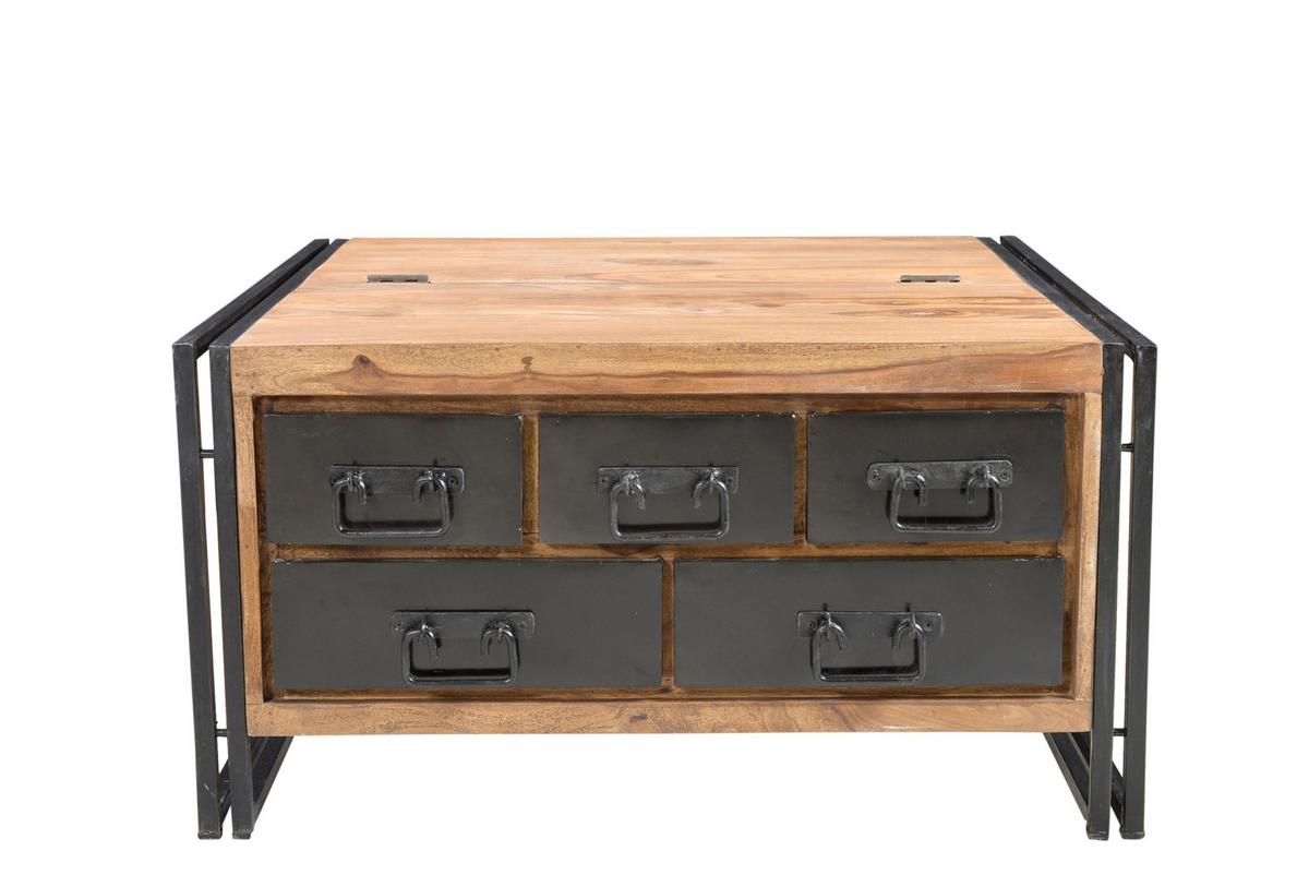 Couchtisch Naturfarben/Schwarz B: 90 cm - Schwarz/Naturfarben, Design, Holz/Metall (90/90/47cm) - MID.YOU