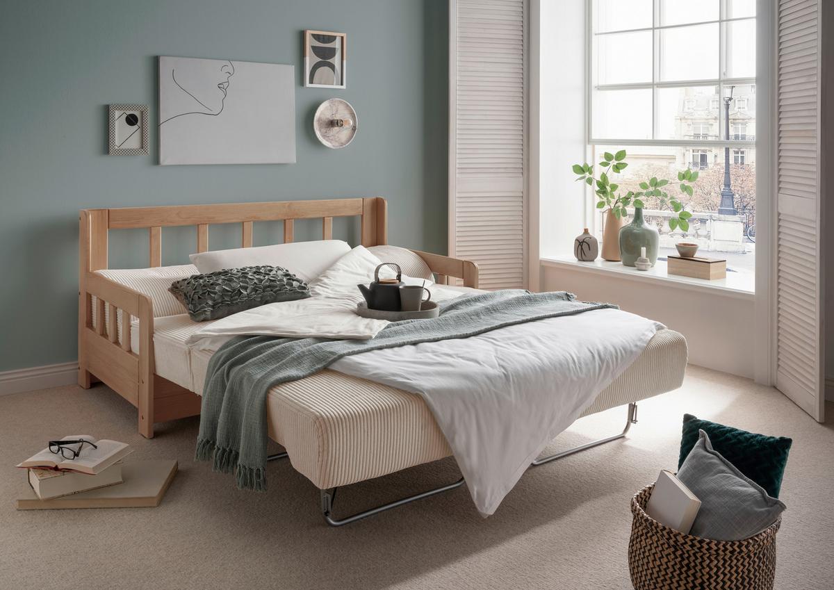 2-Sitzer-Sofa Mit Schlaffunktion Camino B:154 cm - Beige/Naturfarben, MODERN, Holz/Textil (154/88/90cm) - Livetastic