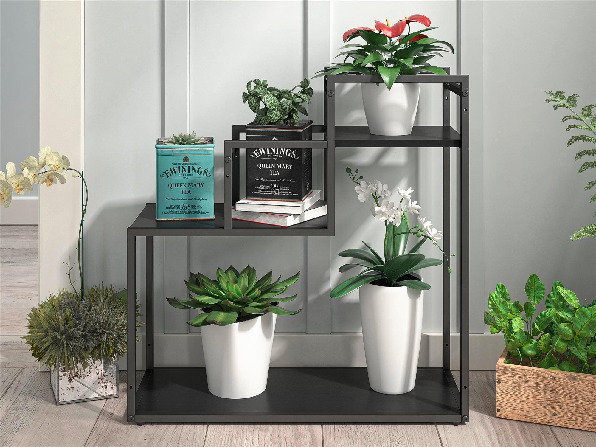 Blumenständer Weston Schwarz, Holzoptik B: 58 Cm - Schwarz, Design, Metall (58/58/23cm) - MID.YOU