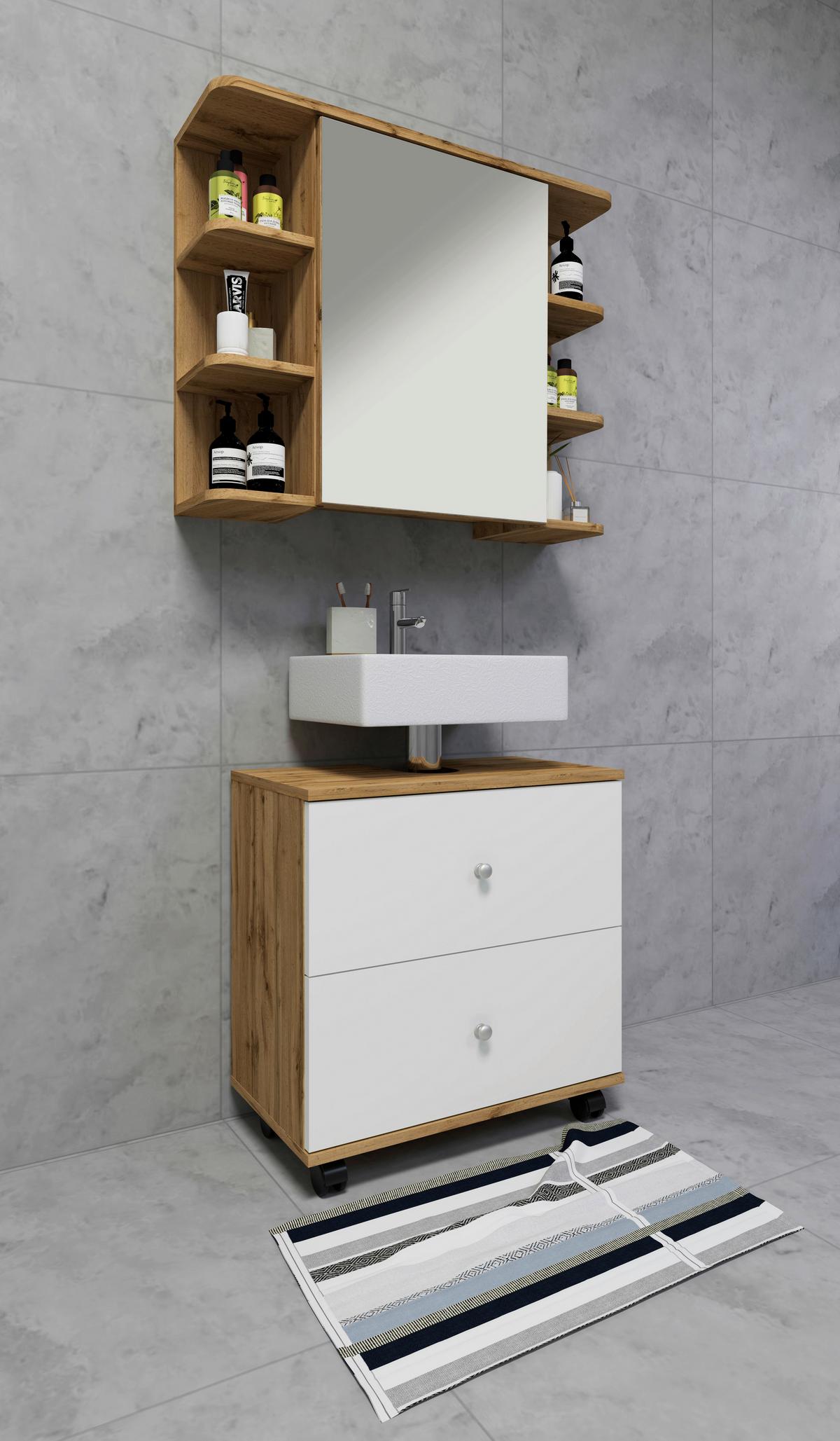 Waschbeckenunterschrank Nilosi L - Honigeiche/Schwarz, MODERN, Holzwerkstoff (60/61/33cm) - MID.YOU