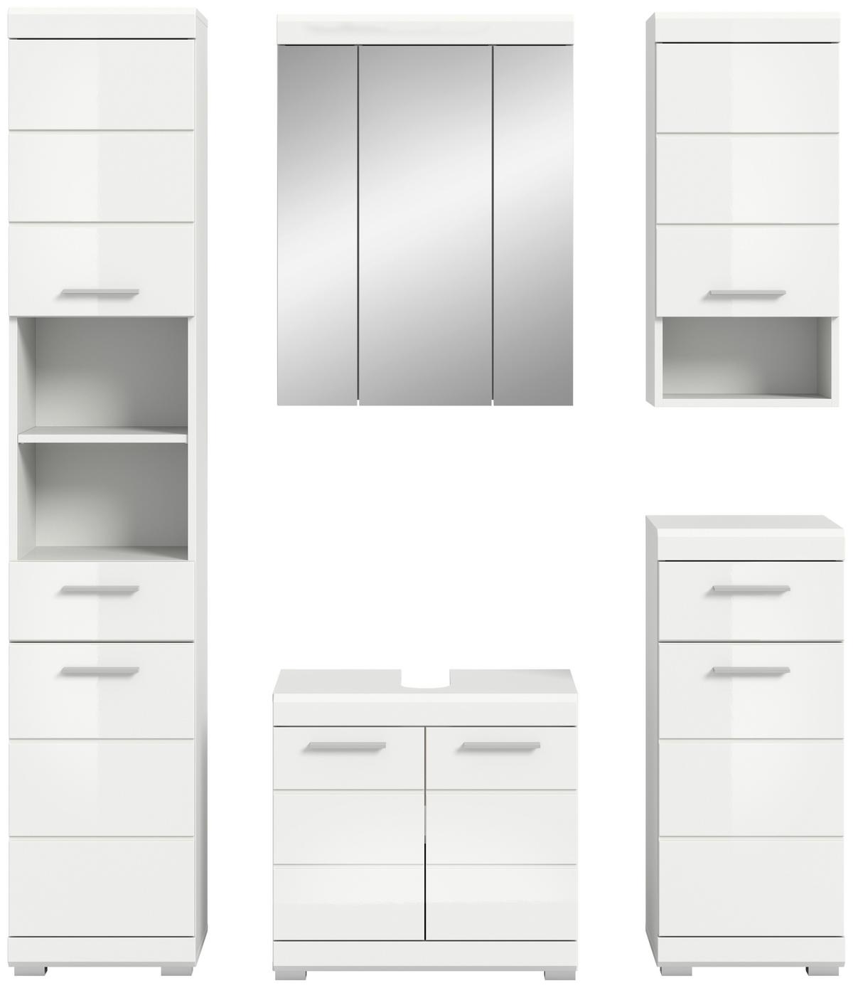 Badezimmer Scout Weiß B: 134 Cm - Weiß Hochglanz/Silberfarben, MODERN, Glas/Holzwerkstoff (134cm) - MID.YOU
