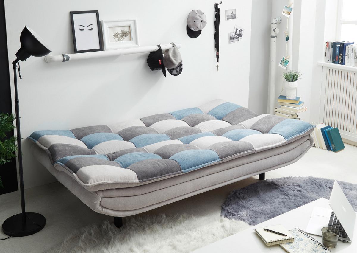 Schlafsofa Mit Bettkasten Patch, Mischgewebe - Blau/Dunkelgrau, Basics, Holzwerkstoff/Textil (188/90/89cm) - MID.YOU