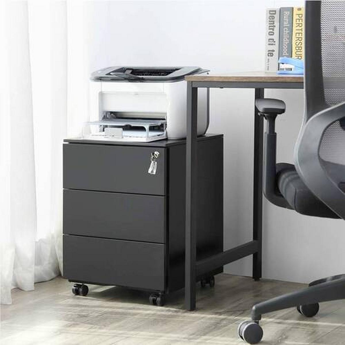 Rollcontainer Metall Schwarz Abschließbar 39x55x45 cm - Schwarz, Basics, Metall (39/55/45cm) - Boxxx