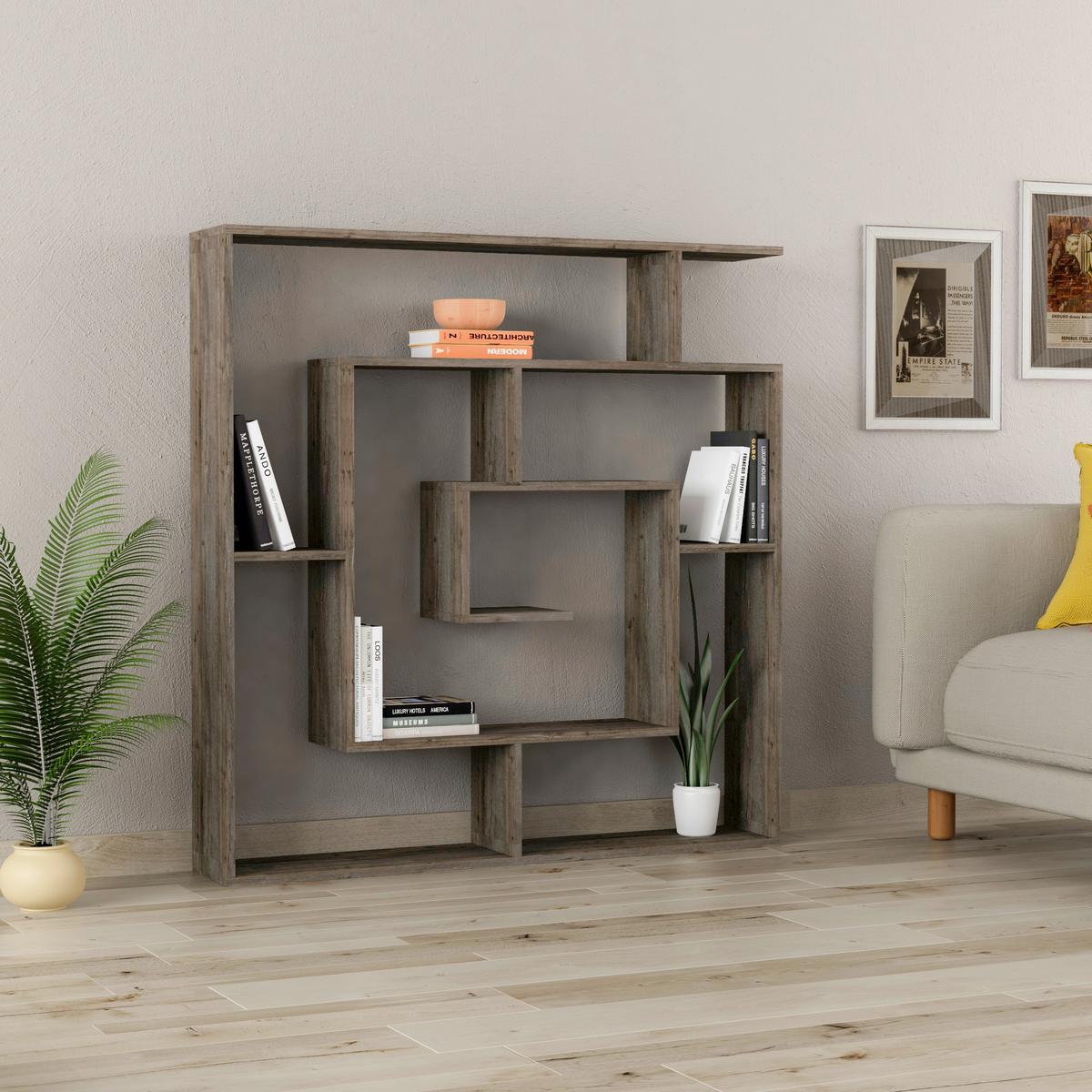 Bücherwand Labirent Eiche Dunkel B: 125 cm - Eiche dunkel, Design, Holzwerkstoff (125/129/22cm) - Livetastic