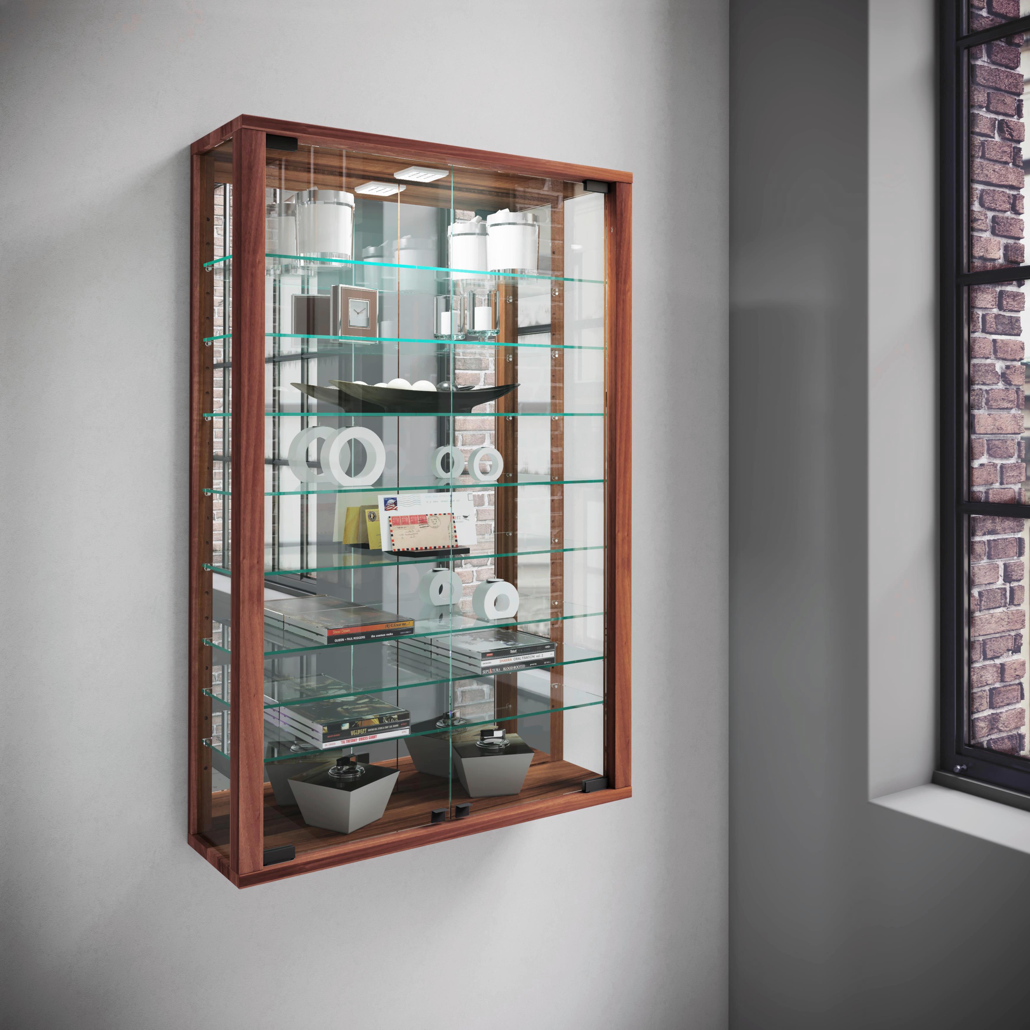 Hängevitrine Vitrosa Nussbaumfarben B: 59cm - Nussbaumfarben/Schwarz, MODERN, Glas/Holzwerkstoff (59/91,3/18cm) - MID.YOU