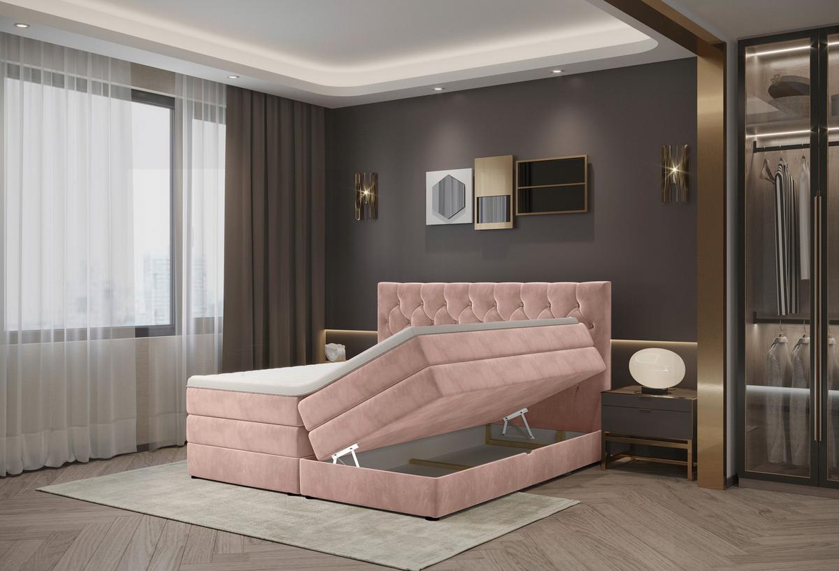 Boxspringbett Swing 14 Altrosa 180x200 Cm H2 - Schwarz/Altrosa, ROMANTIK / LANDHAUS, Textil (184/121/212cm) - James Wood