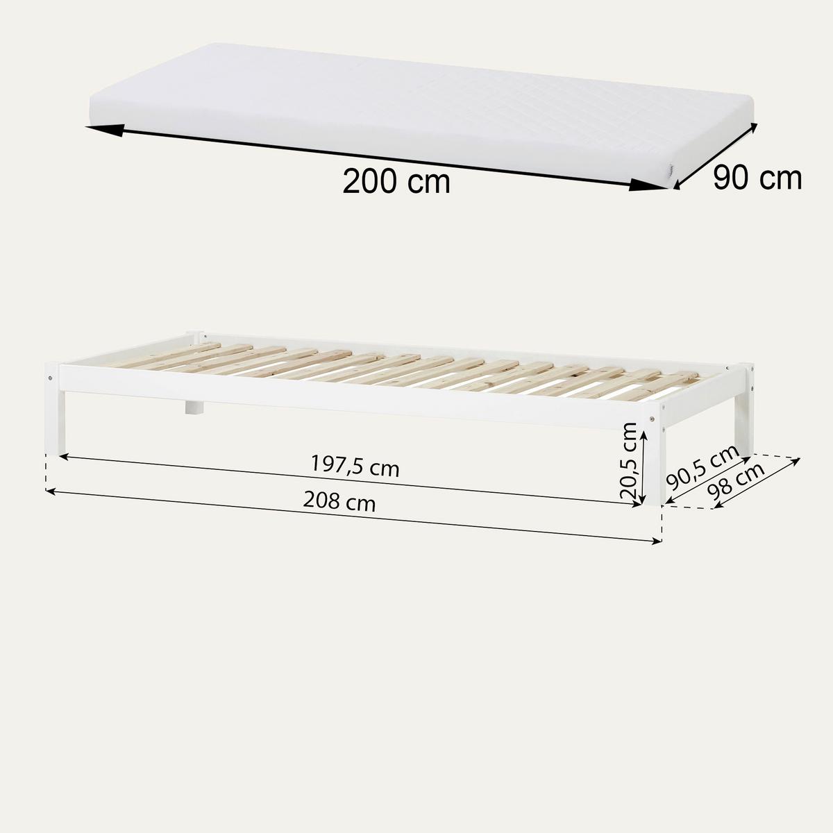 Bett Eco Dream Kiefer Massiv Weiß, Lf: 90x200 cm - Weiß/Naturfarben, MODERN, Holz (90/200cm) - MID.YOU