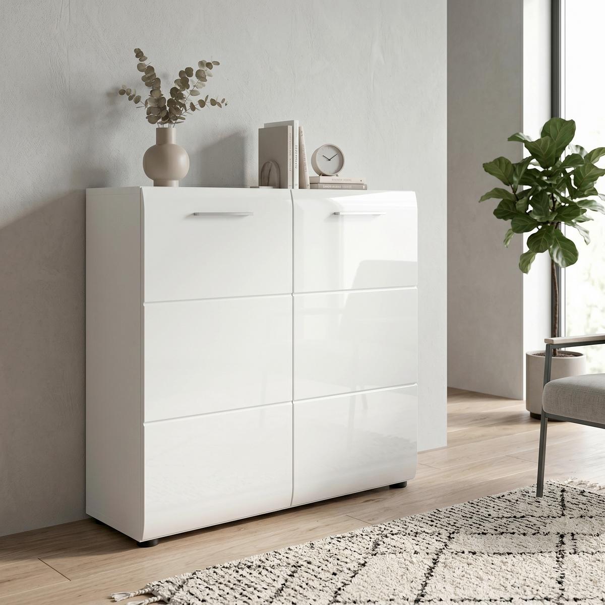 Komód Ice - fehér/magasfényű fehér, Design, faalapú anyag (80/81/34cm) - Livetastic