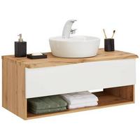 Umyvadlová skříňka SÖLDEN -EXKLUSIV- - bílá/dub wotan, Lifestyle, kompozitní dřevo/keramika (10/55/47cm) - Premium Living
