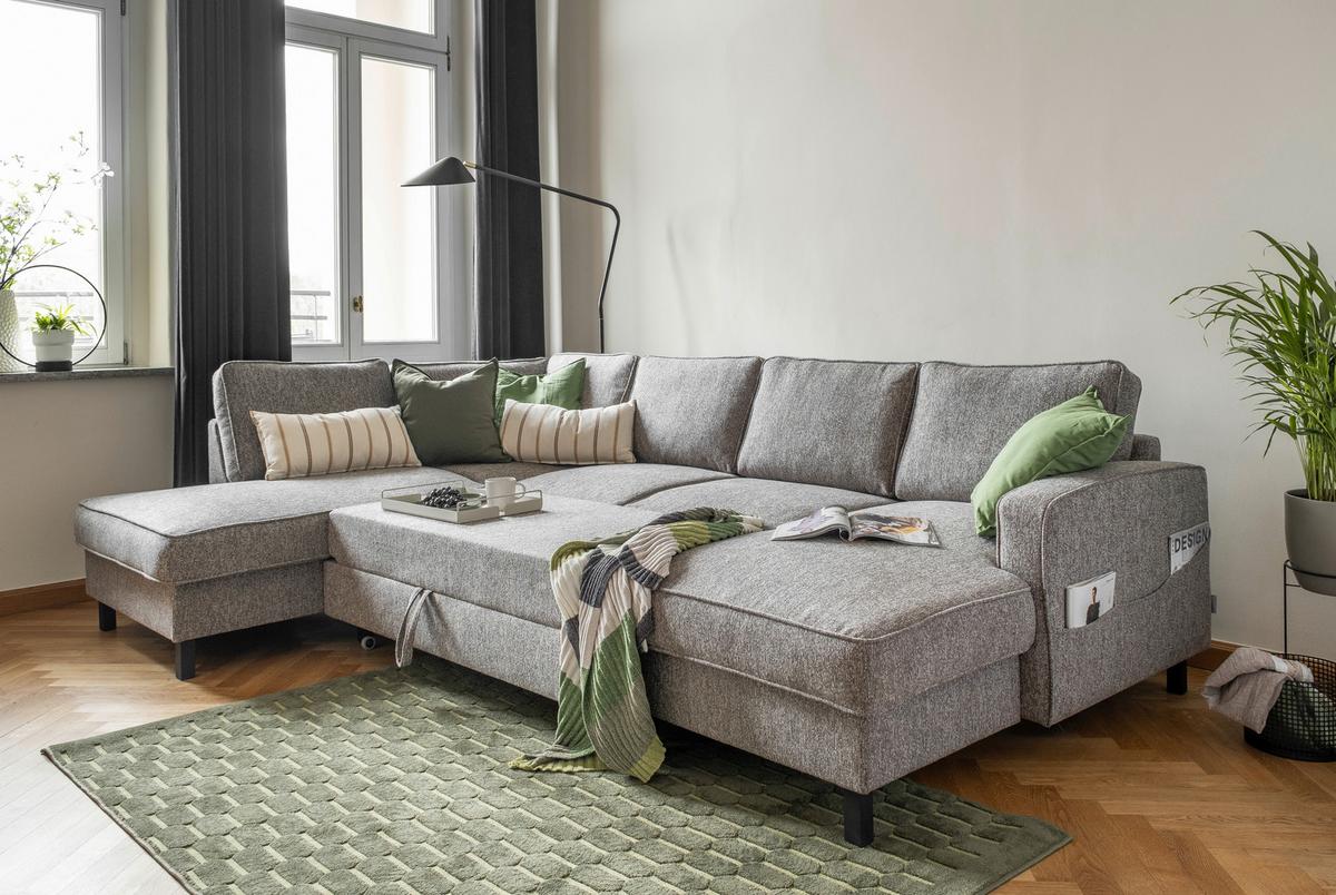 Wohnlandschaft Molly Grau B: 2987 cm - Schwarz/Grau, Textil (198/298/148cm) - MID.YOU
