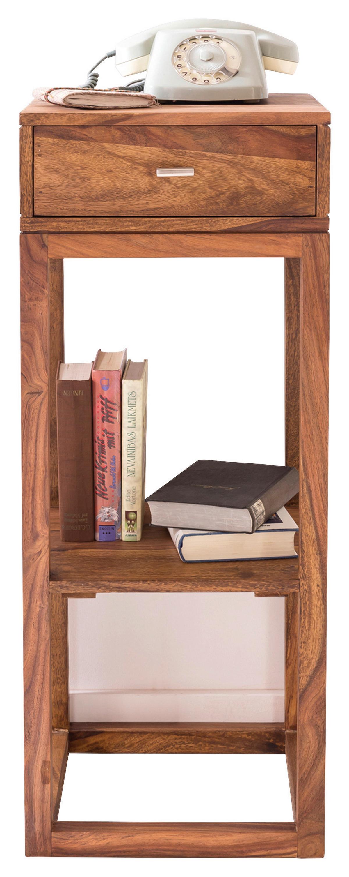 Příruční stolek Mumbai masiv - barvy stříbra/barvy sheesham, Design, kov/dřevo (35/35/90cm) - MID.YOU