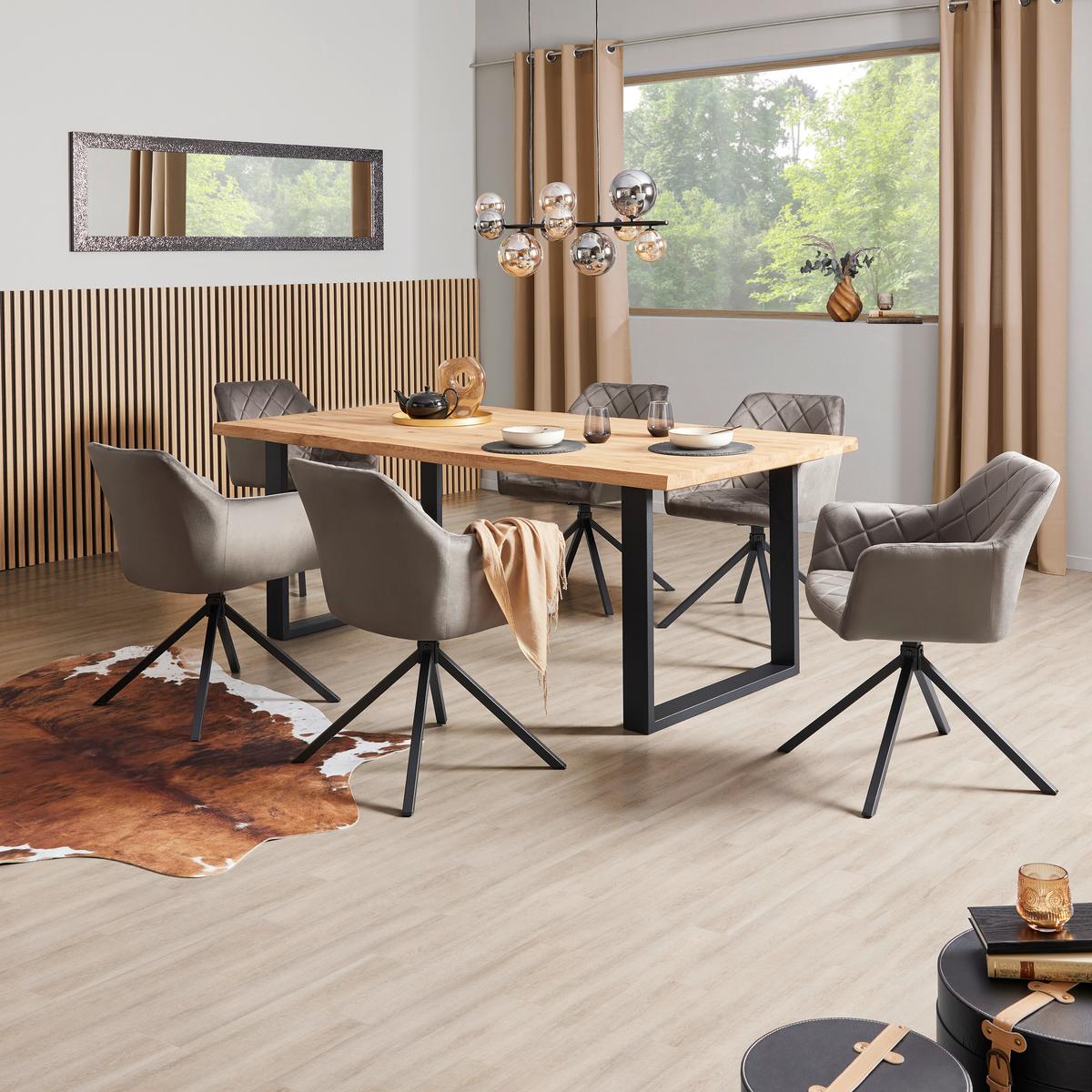 Étkezőasztal Wood 200 - natúr/fekete, Konventionell, fém/fa (200/75/100cm) - James Wood