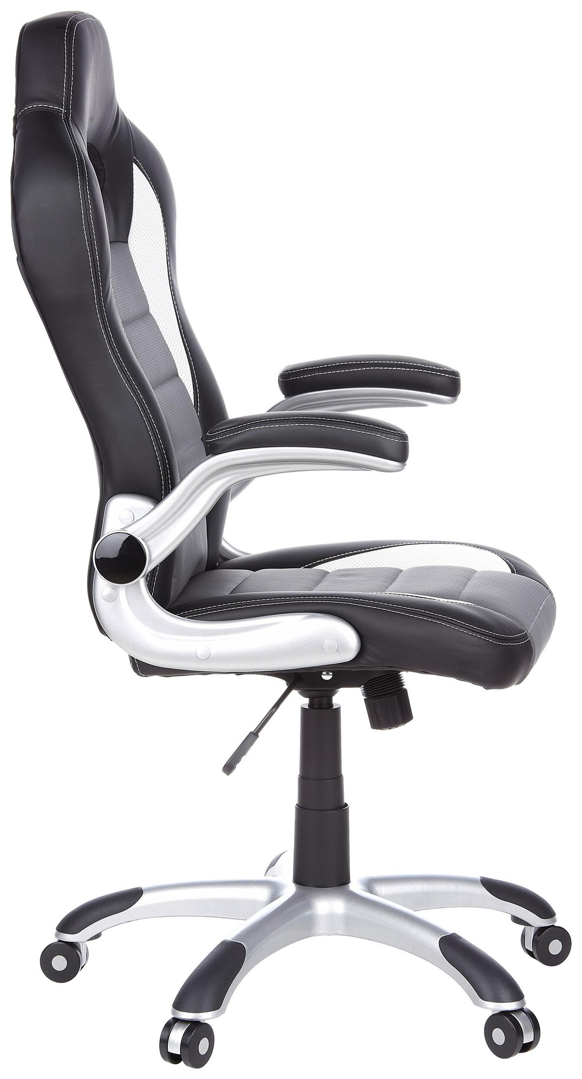 Gamingstuhl Game Sport Grau/schwarz/weiß - Silberfarben/Schwarz, MODERN, Kunststoff/Textil (64/118/57cm) - MID.YOU