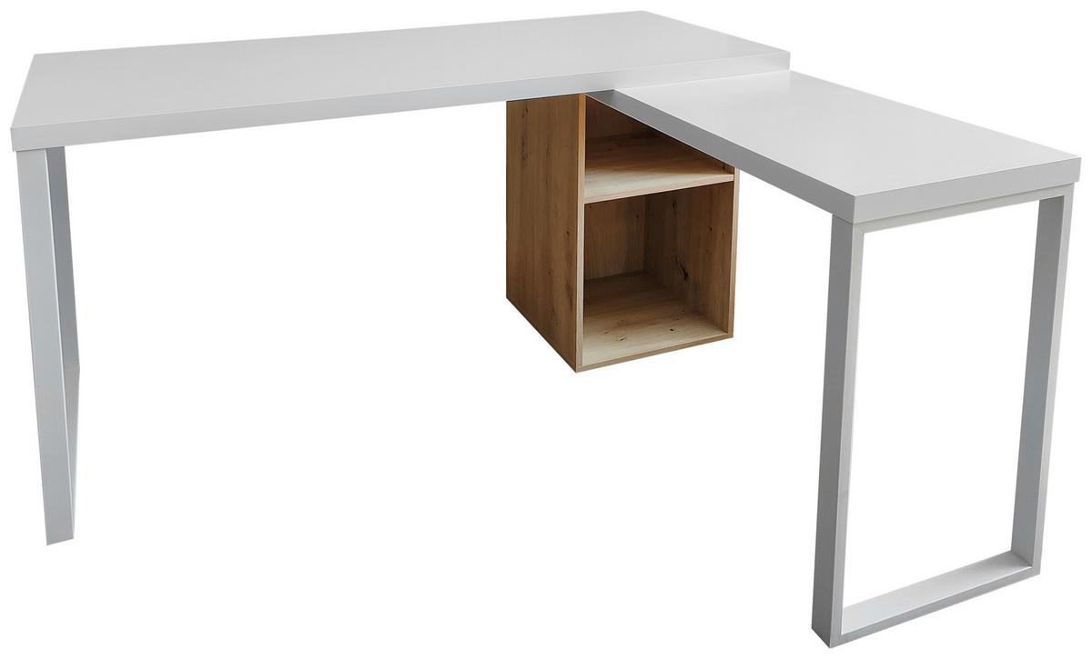 Eckschreibtisch Mit Stauraum B: 140cm H: 75cm Tamara - Eichefarben/Weiß, MODERN, Holzwerkstoff/Metall (140/60/75cm) - MID.YOU