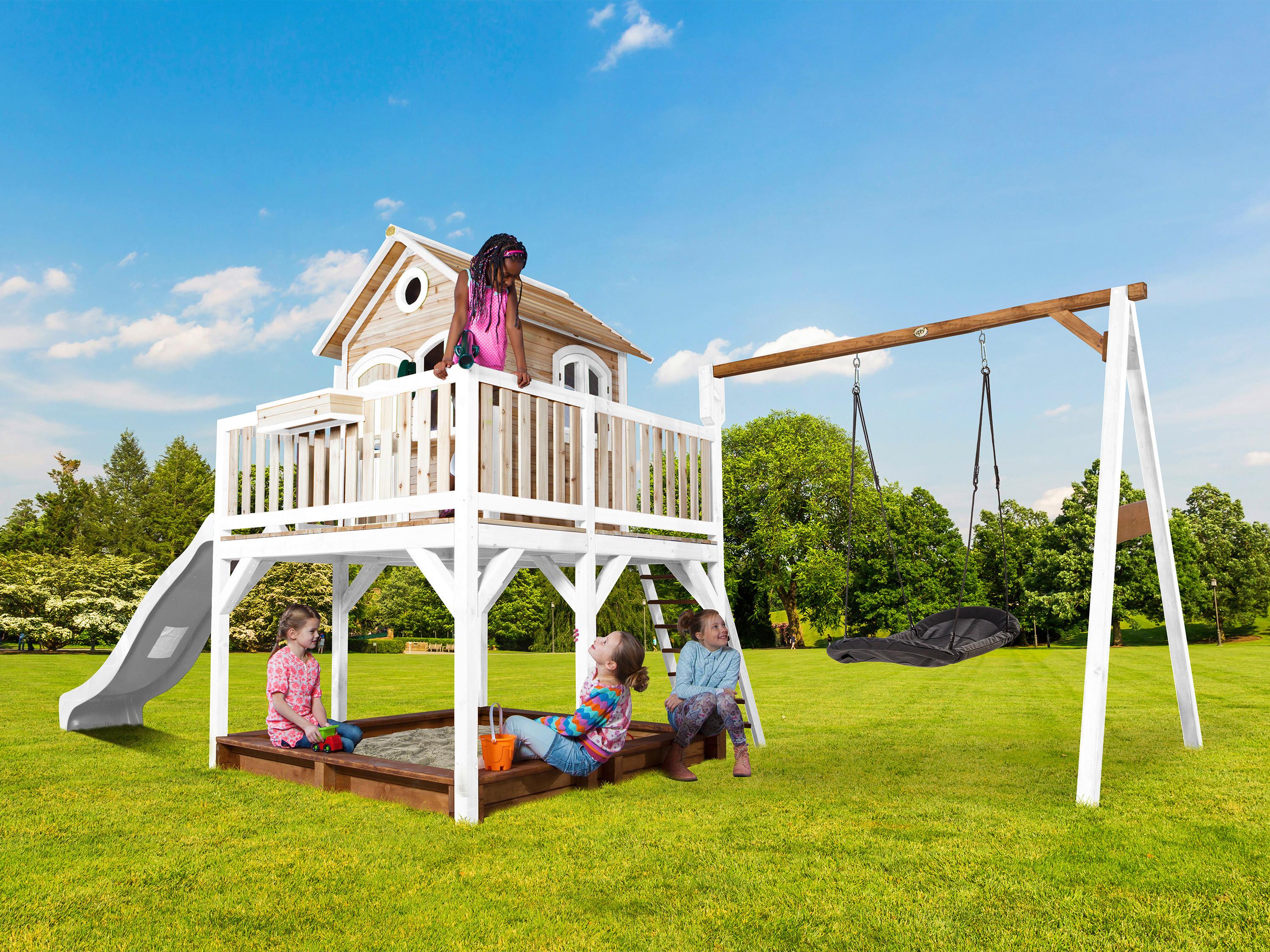 Spielturm A030.158.91 - Braun/Weiß, KONVENTIONELL, Holz (613/291/277cm) - Ambia Garden