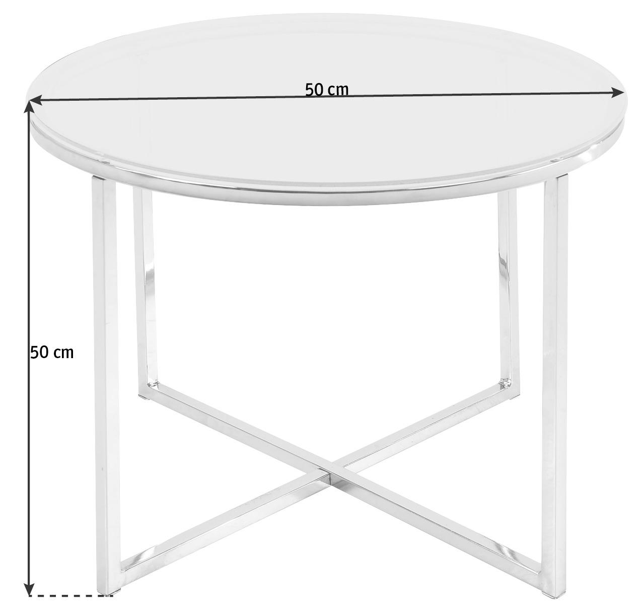 Beistelltisch mit Glasplatte Rund Cross, Klar/Chromfarben - Chromfarben/Klar, Design, Glas/Metall (50/50/50cm) - Carryhome