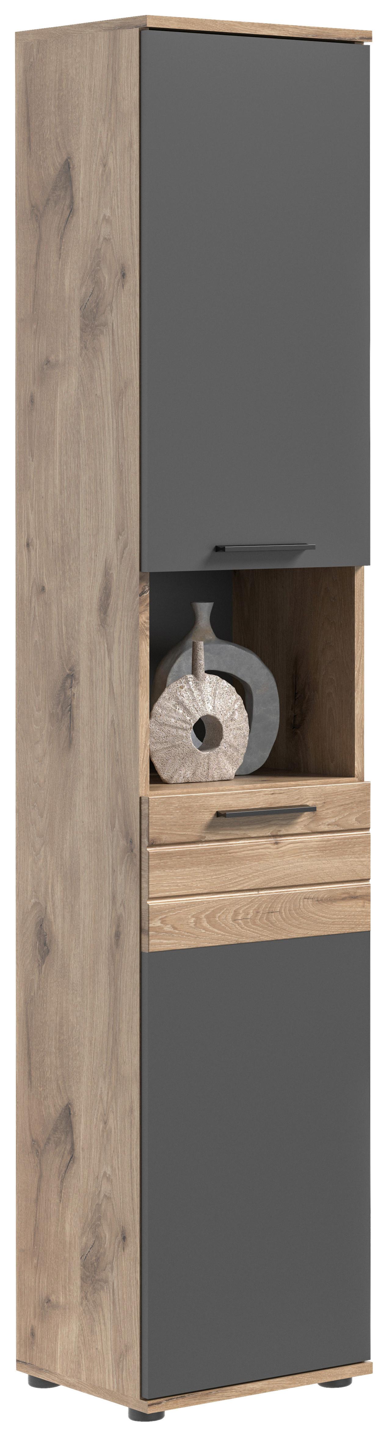 Hochschrank Mason B: 37cm Eichefarben/Grau - Eichefarben/Schwarz, MODERN, Holzwerkstoff (37/190/34cm) - MID.YOU