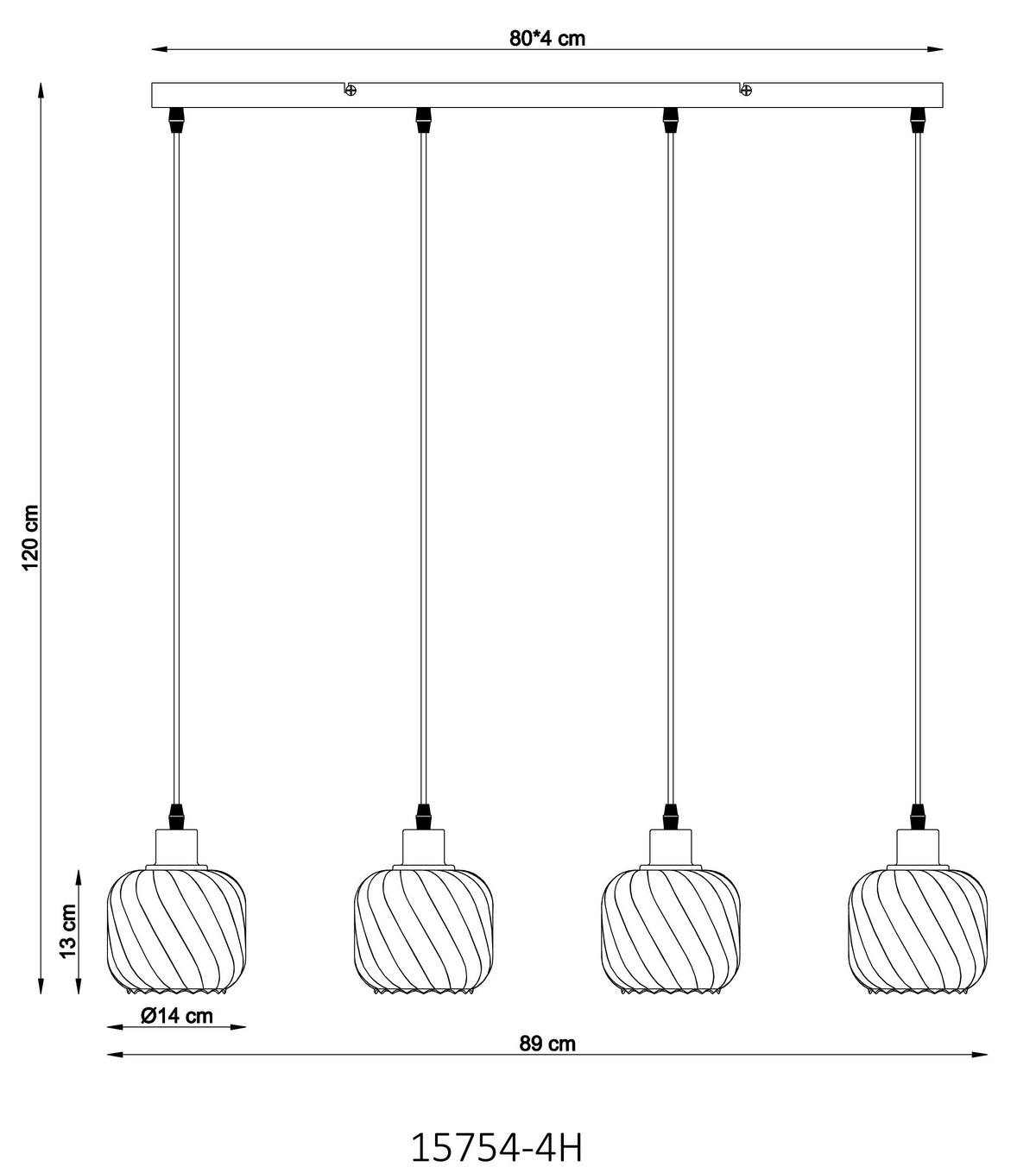 Hängeleuchte 15754-4h Xia - Klar/Schwarz, Design, Glas/Kunststoff (89/14/120cm) - Globo