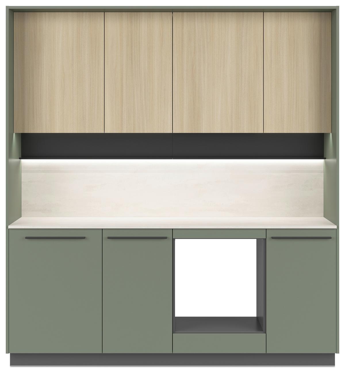 Küchenblock Milino Small-Smg/Sbe - Dunkelgrün/Eichefarben, Basics, Holzwerkstoff (210cm) - Visiona