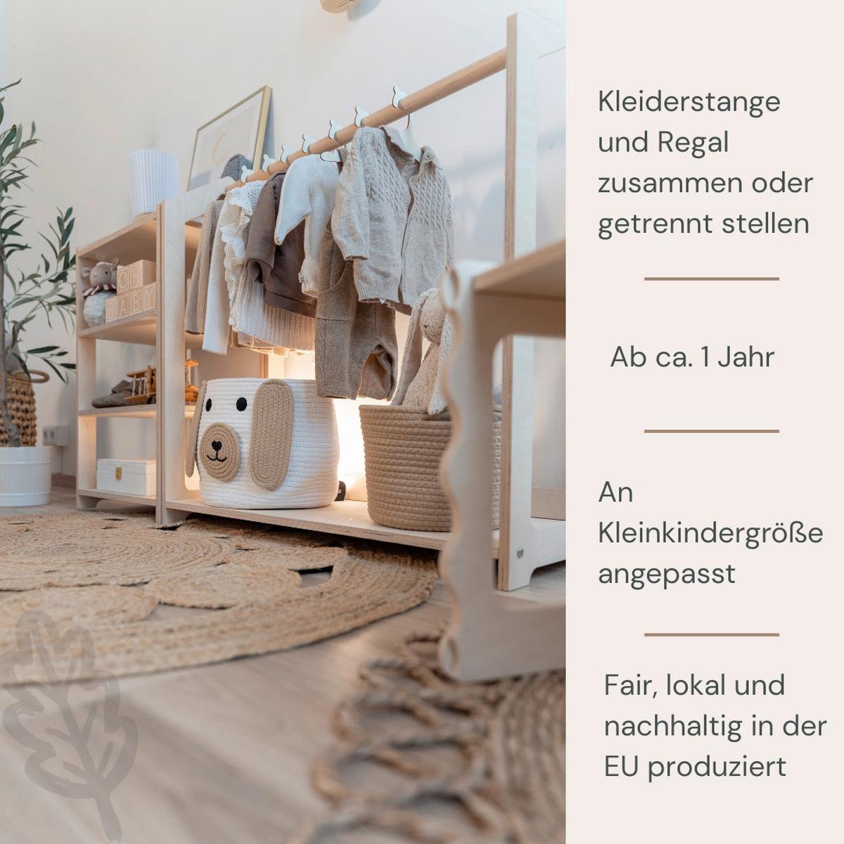 Montessori Garderobe für Kleinkinder - Birkefarben, Basics, Holz (124/43/81cm) - CLIFF