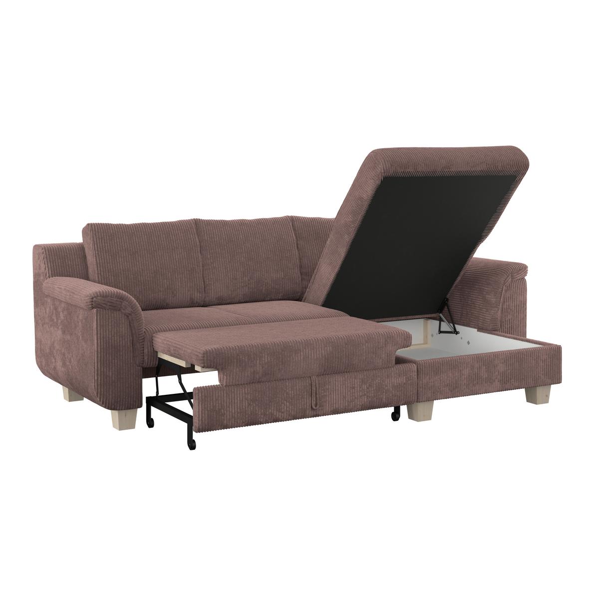 Rohová sedačka ALEX, růžový manšestr - růžová/přírodní barvy, Moderní, textil/plast (246/88cm)