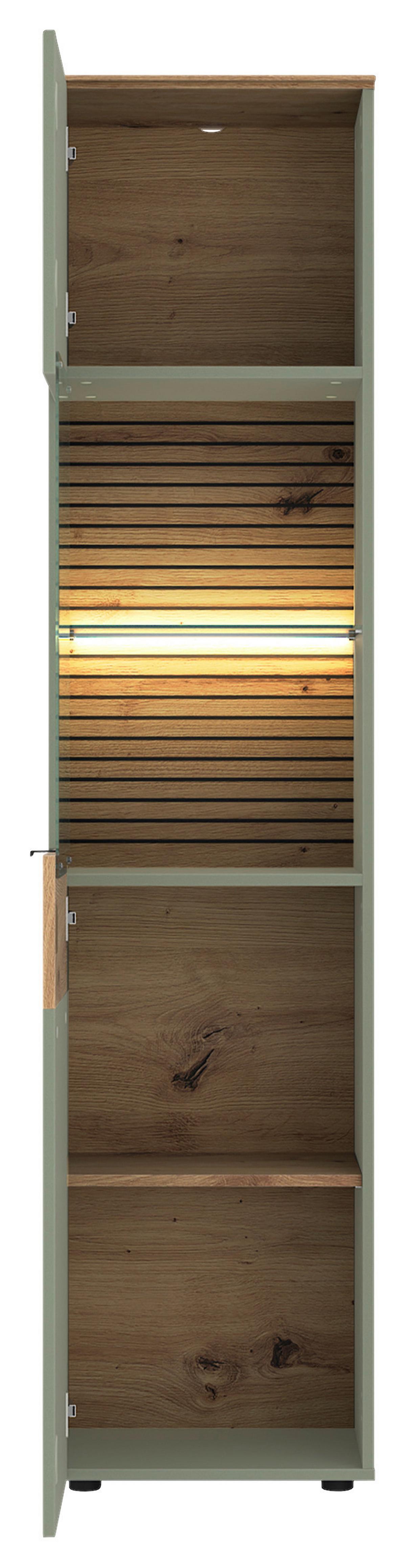 Vitrine Nexa Salbeigrün /Eiche Dekor B: 45cm - Salbeigrün/Eiche Artisan, Basics, Glas/Holzwerkstoff (45cm)