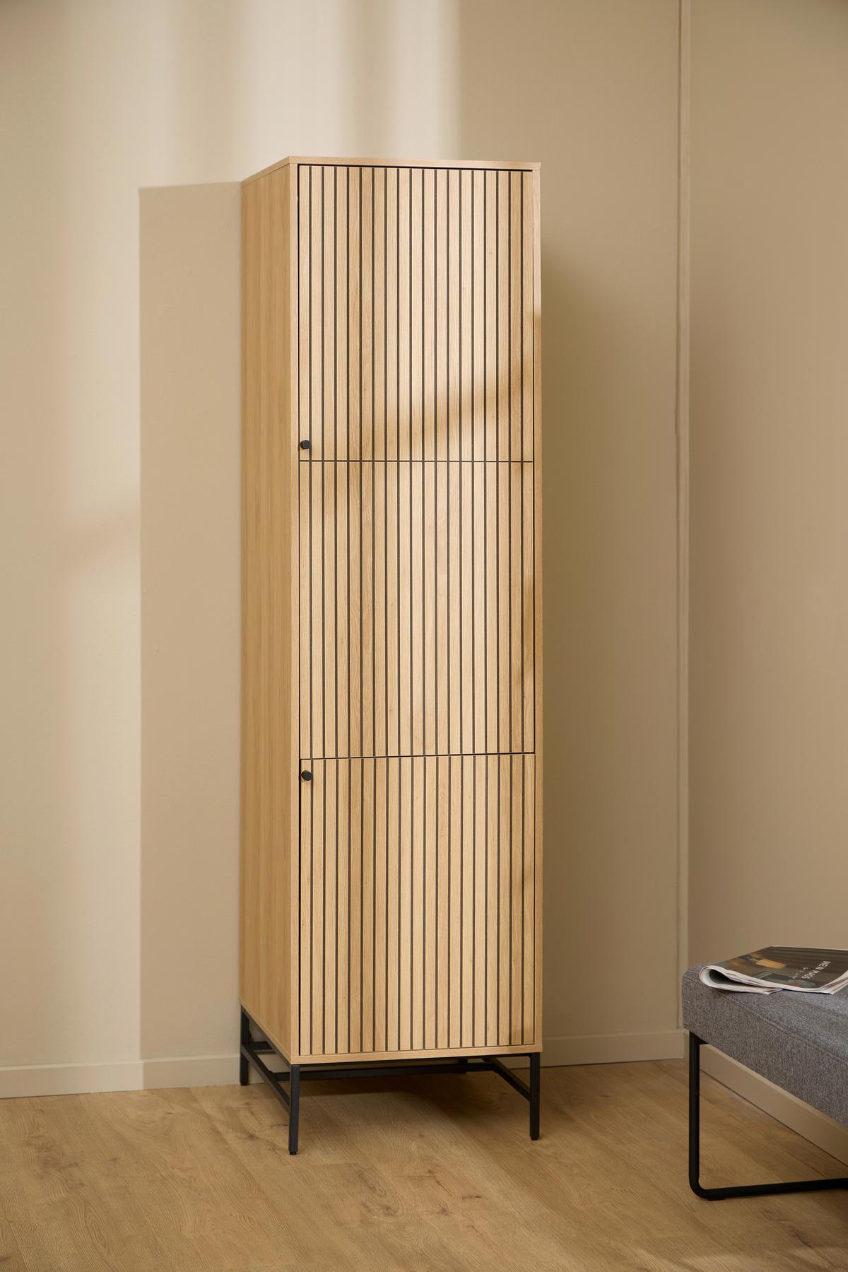 SKRIŇA S OTOČNÝMI DVERAMI ALBANY - čierna/prírodná farba, Design, kov/drevo (51,1/200/60cm)