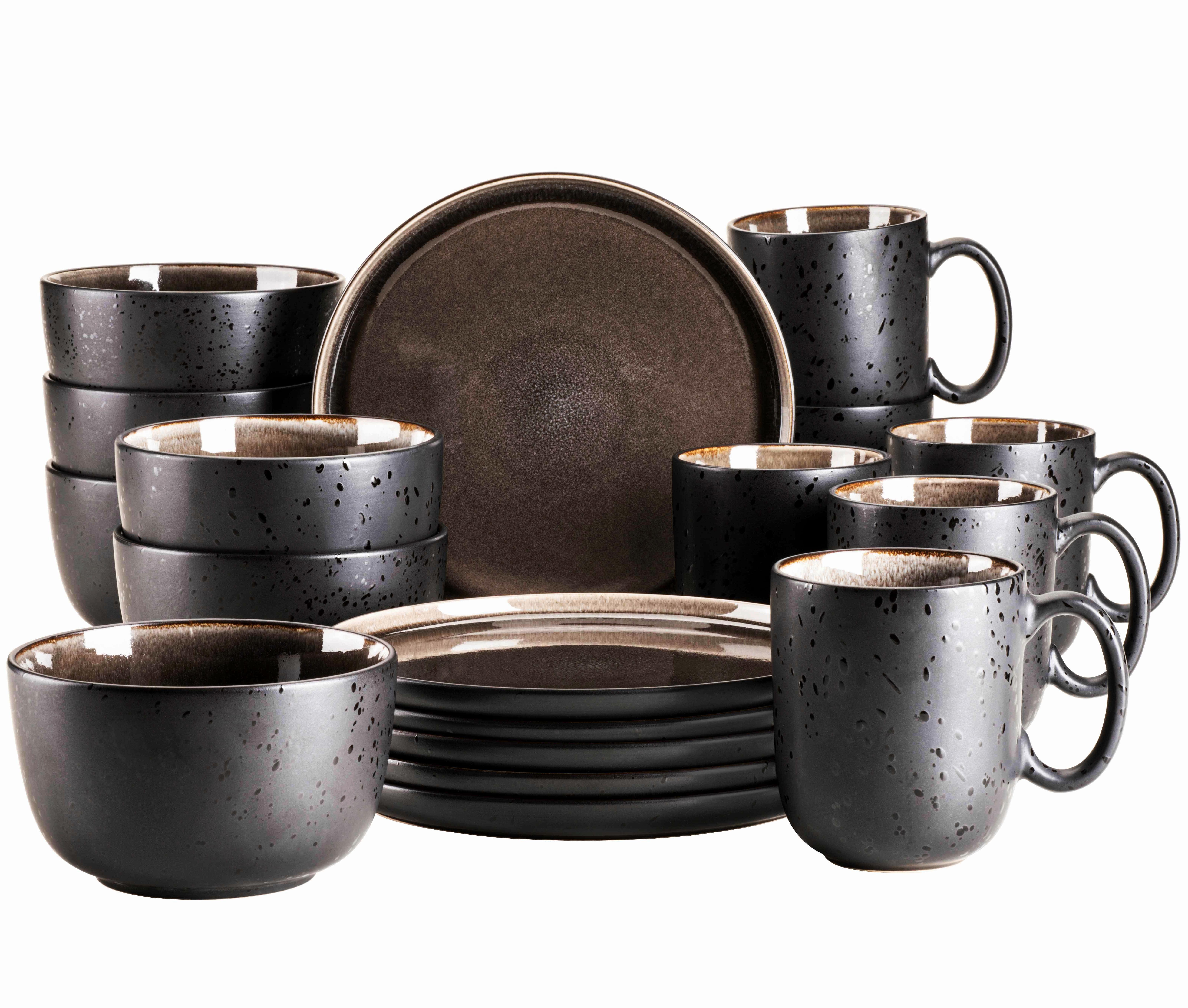 Frühstücksservice Niara Schwarz Greige 18-Teilig - Greige/Schwarz, Basics, Keramik - Mäser