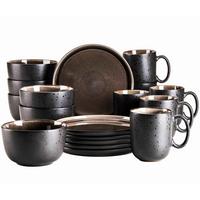 Frühstücksservice Niara Schwarz Greige 18-Teilig - Greige/Schwarz, Basics, Keramik - Mäser