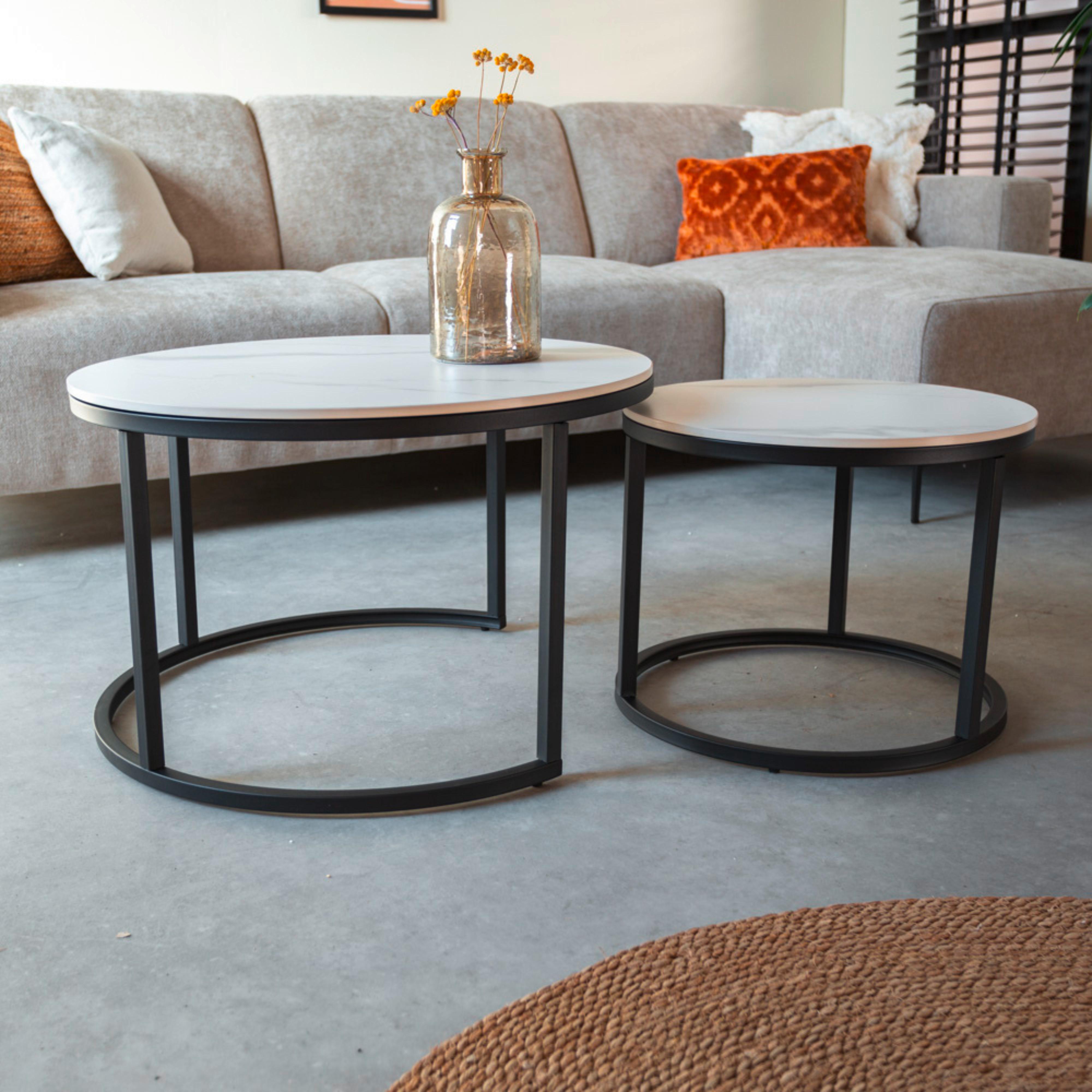 Couchtisch Leyton Weiß/schwarz, 68 Cm - Schwarz/Weiß, MODERN, Stein/Metall (68/43/68cm) - MID.YOU