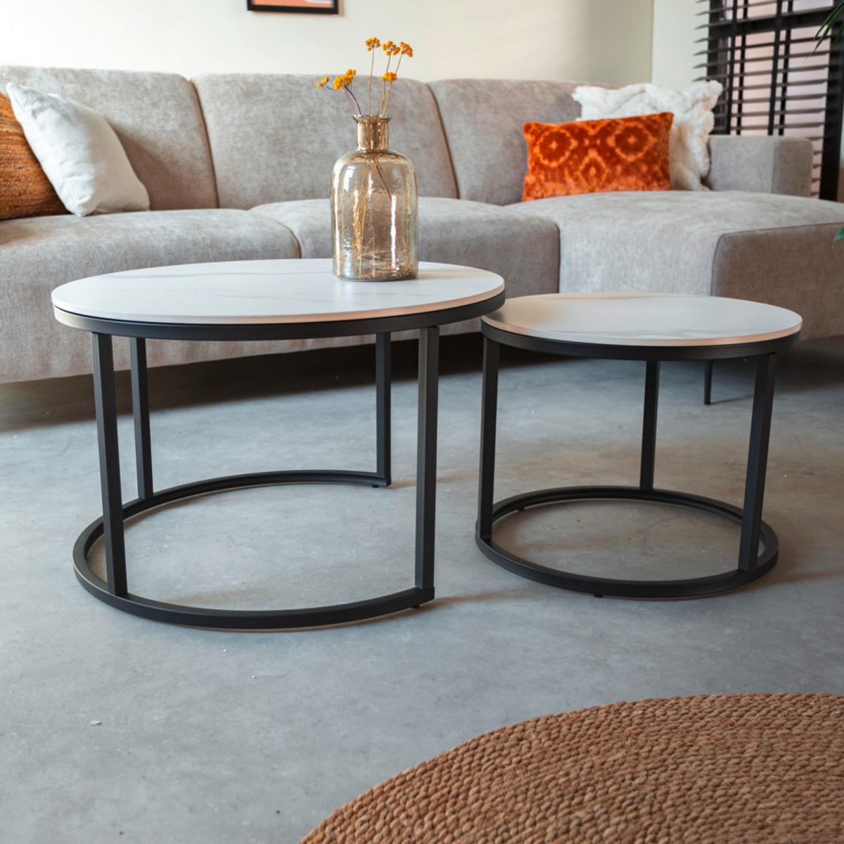 Couchtisch Leyton Weiß/schwarz, 68 Cm - Schwarz/Weiß, MODERN, Stein/Metall (68/43/68cm) - MID.YOU