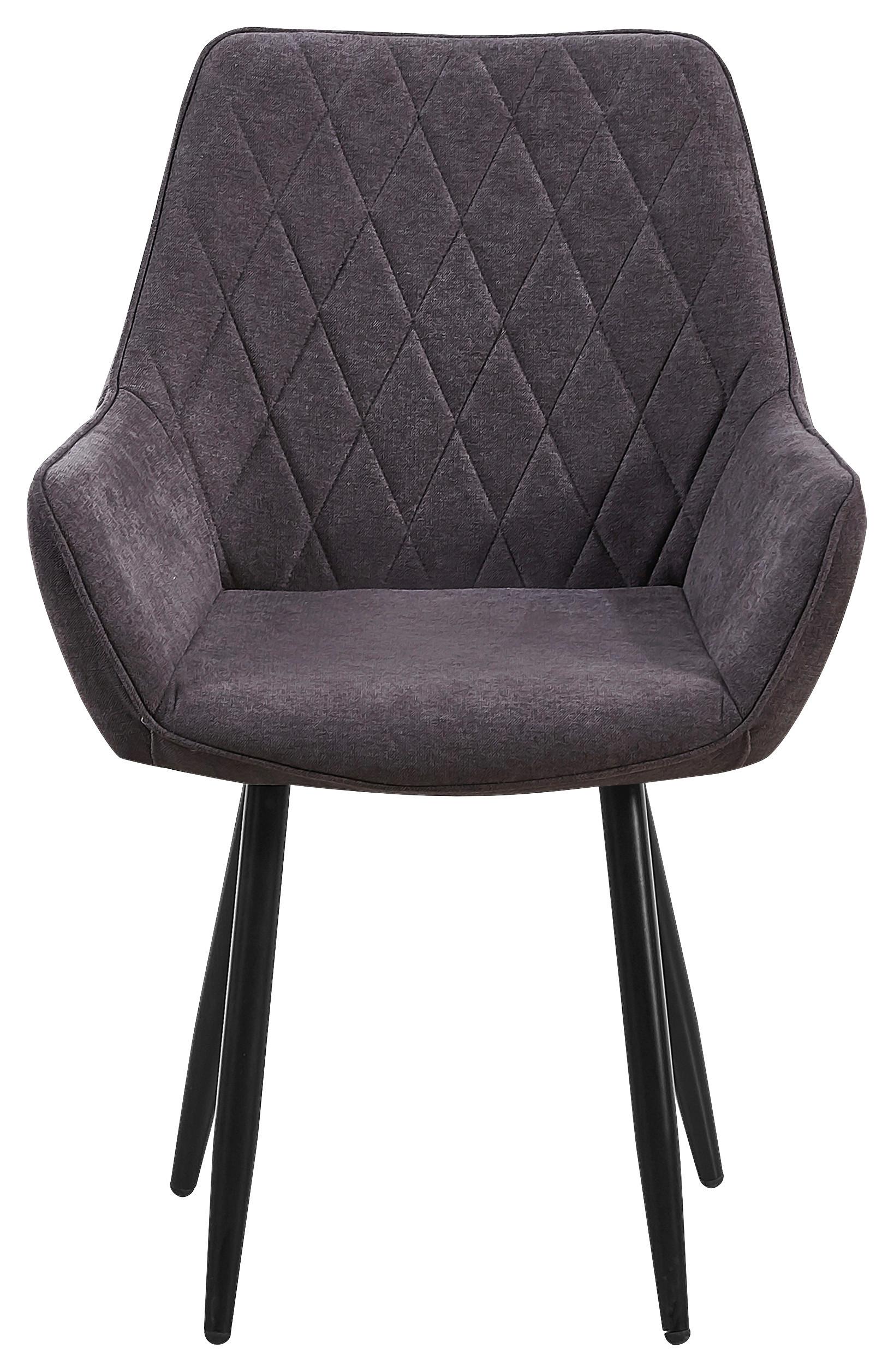 Armlehnstuhl Parker Dunkelgrau Gepolstert, Vintagelook - Dunkelgrau/Schwarz, MODERN, Textil/Metall (58/87/64cm) - MID.YOU