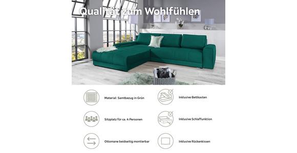 Ecksofa mit Schlaffunktion + Bettkasten Adria, Samt - Smaragdgrün, MODERN, Textil (213/308cm) - Luca Bessoni