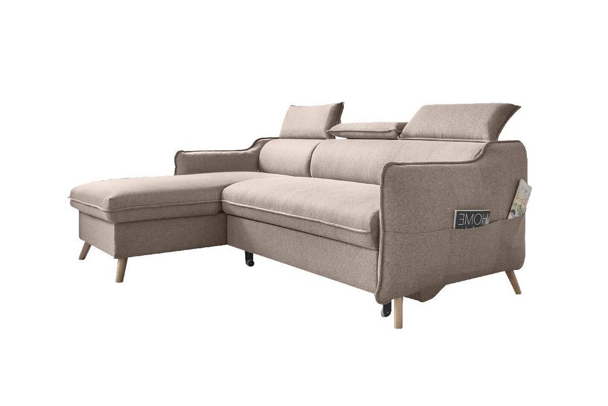 Rozkládací sedačka SIMONE, levé provedení - přírodní barvy/béžová, Moderní, dřevo/textil (228/82/95/162cm)