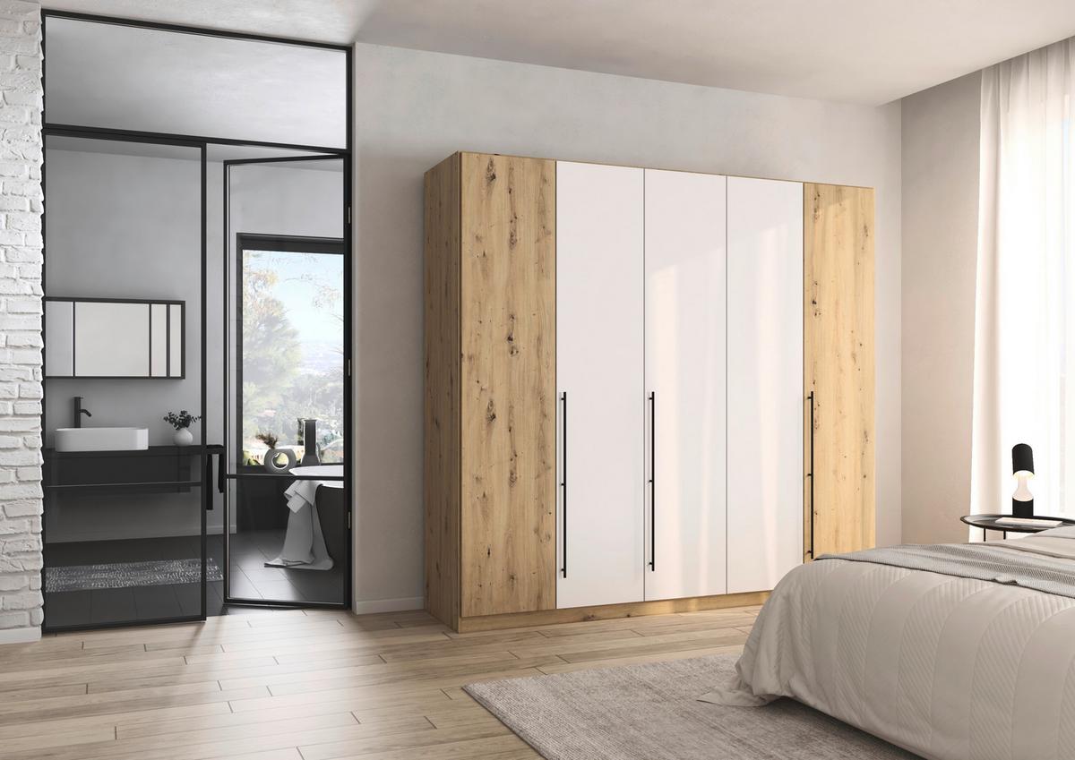 Kleiderschrank Safari B: 226 cm - Weiß/Eiche Artisan, KONVENTIONELL, Holzwerkstoff (226/210/54cm)