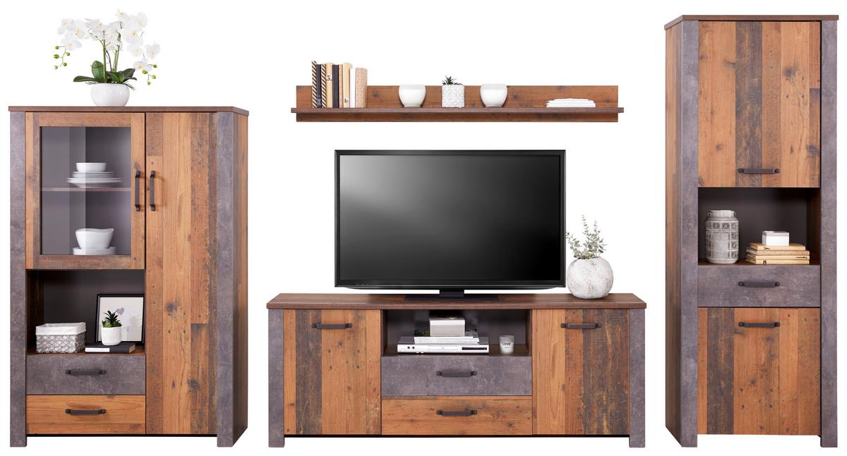 Highboard mit Glaselement B: 105 cm Ontario, Old Style - Eichefarben/Dunkelgrau, Trend, Glas/Holzwerkstoff (105/159/41,5cm) - Ondega