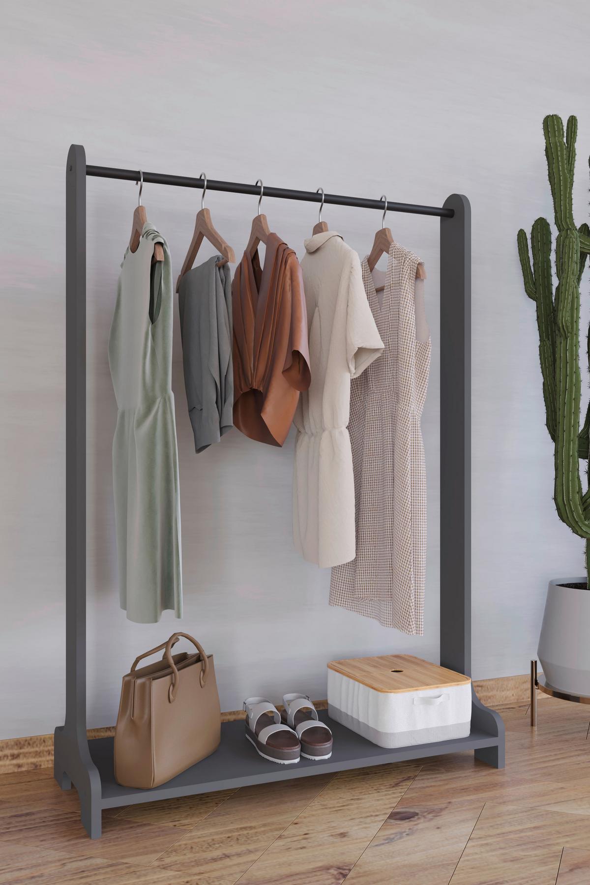 Garderobenständer Lempu Anthrazit B: 89 cm - Anthrazit, Design, Holzwerkstoff/Metall (89/128/35cm) - MID.YOU