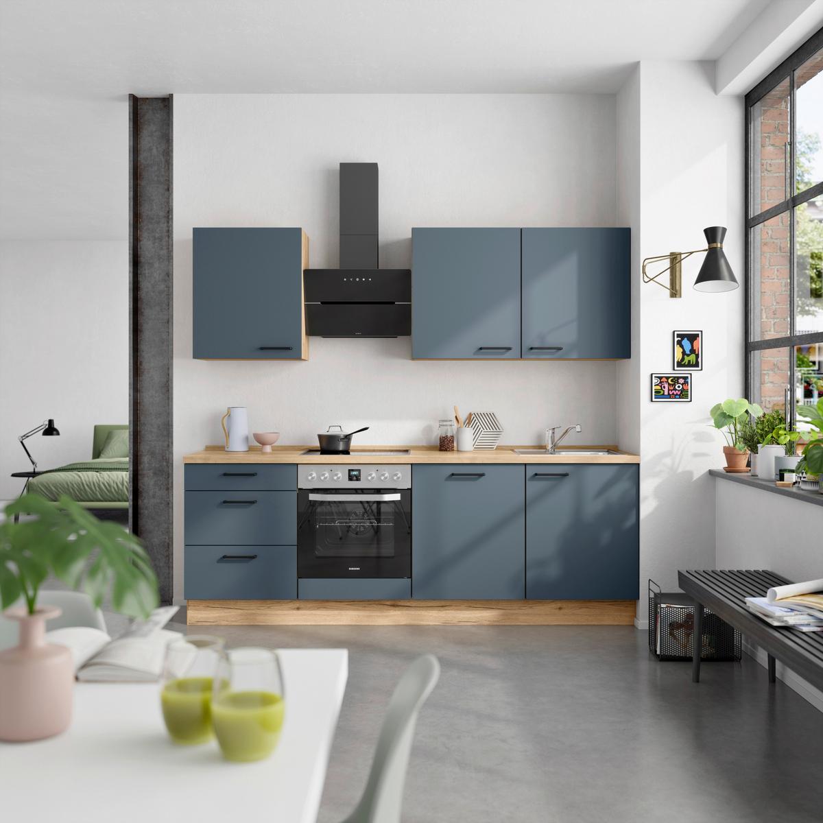 Küchenleerblock Easytouch High-Line, H9 Links - Blau/Eichefarben, MODERN, Holzwerkstoff (240cm) - Nobilia