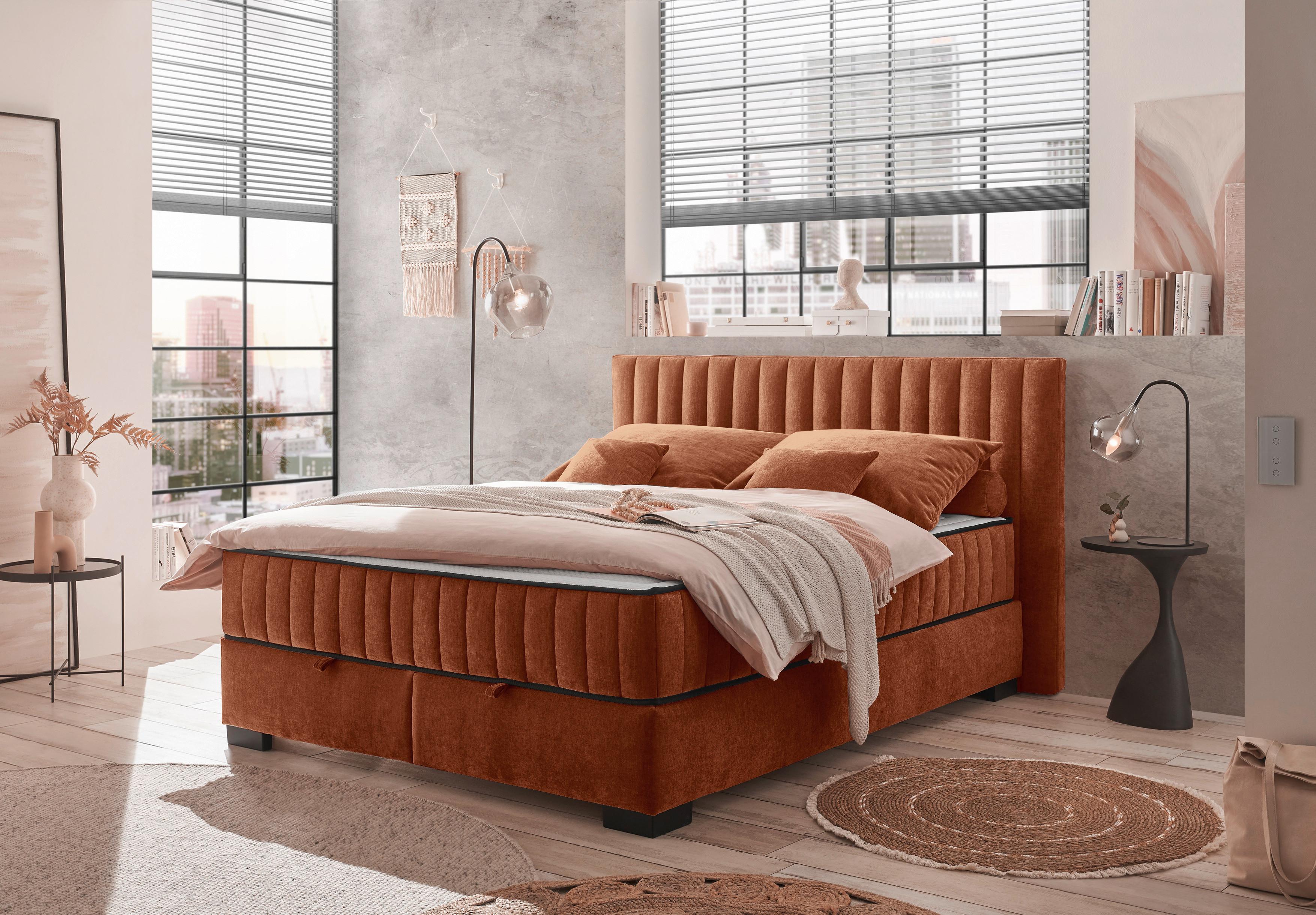 Boxbett Nagol C - Cognac/Schwarz, MODERN, Holzwerkstoff/Textil (160/200cm) - MID.YOU