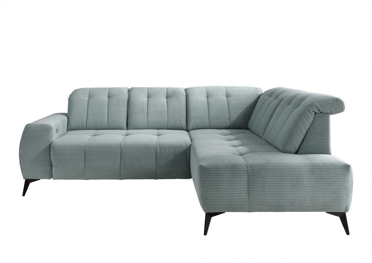 Ecksofa mit USB Anschluss Sano, Hellblau, S: 261x200 cm - Schwarz/Hellblau, MODERN, Textil (261/200cm) - Livetastic