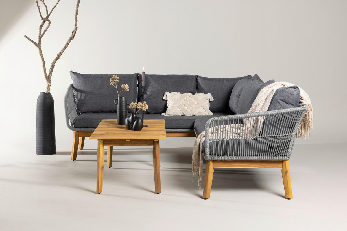 Loungegarnitur Chania - Dunkelgrau/Grau, KONVENTIONELL, Holz/Kunststoff (210/160cm) - Gardenson