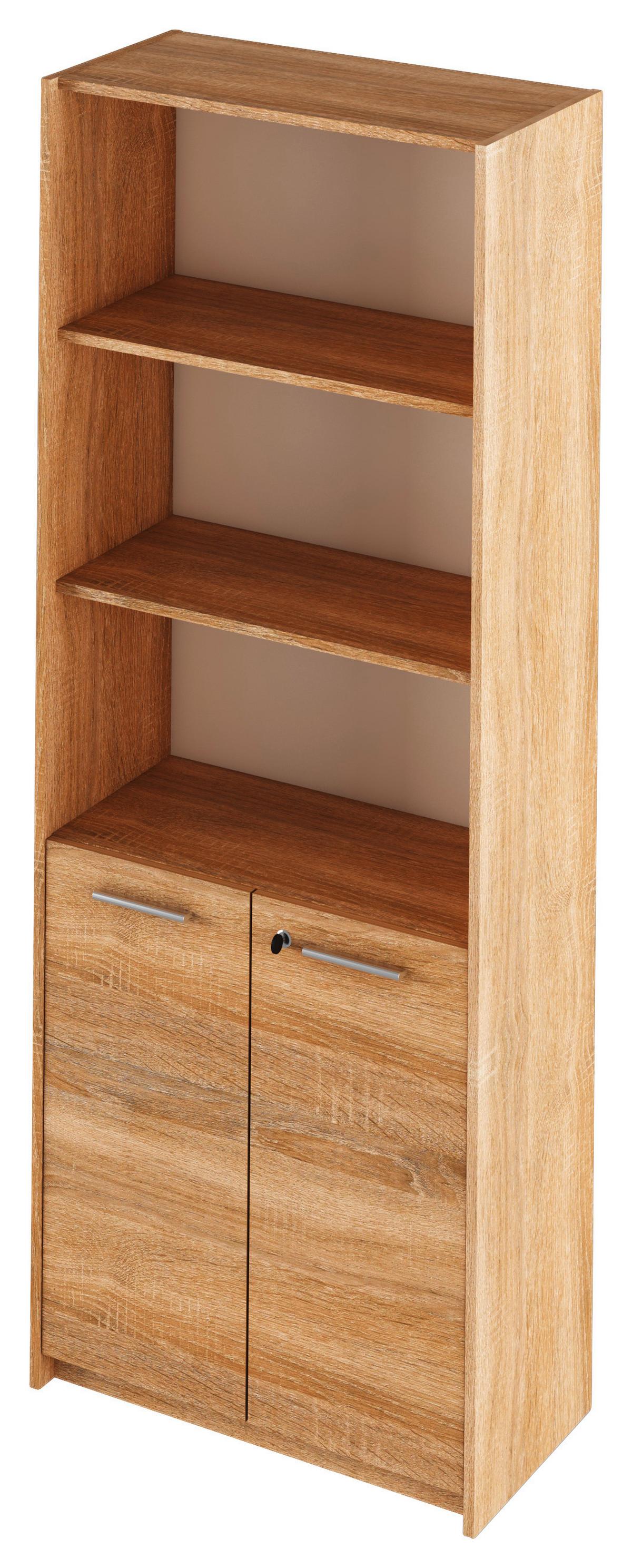 Regál na šanóny AUREL - farba duba/hliníková, Modern, kompozitné drevo (70/182,6/35cm)