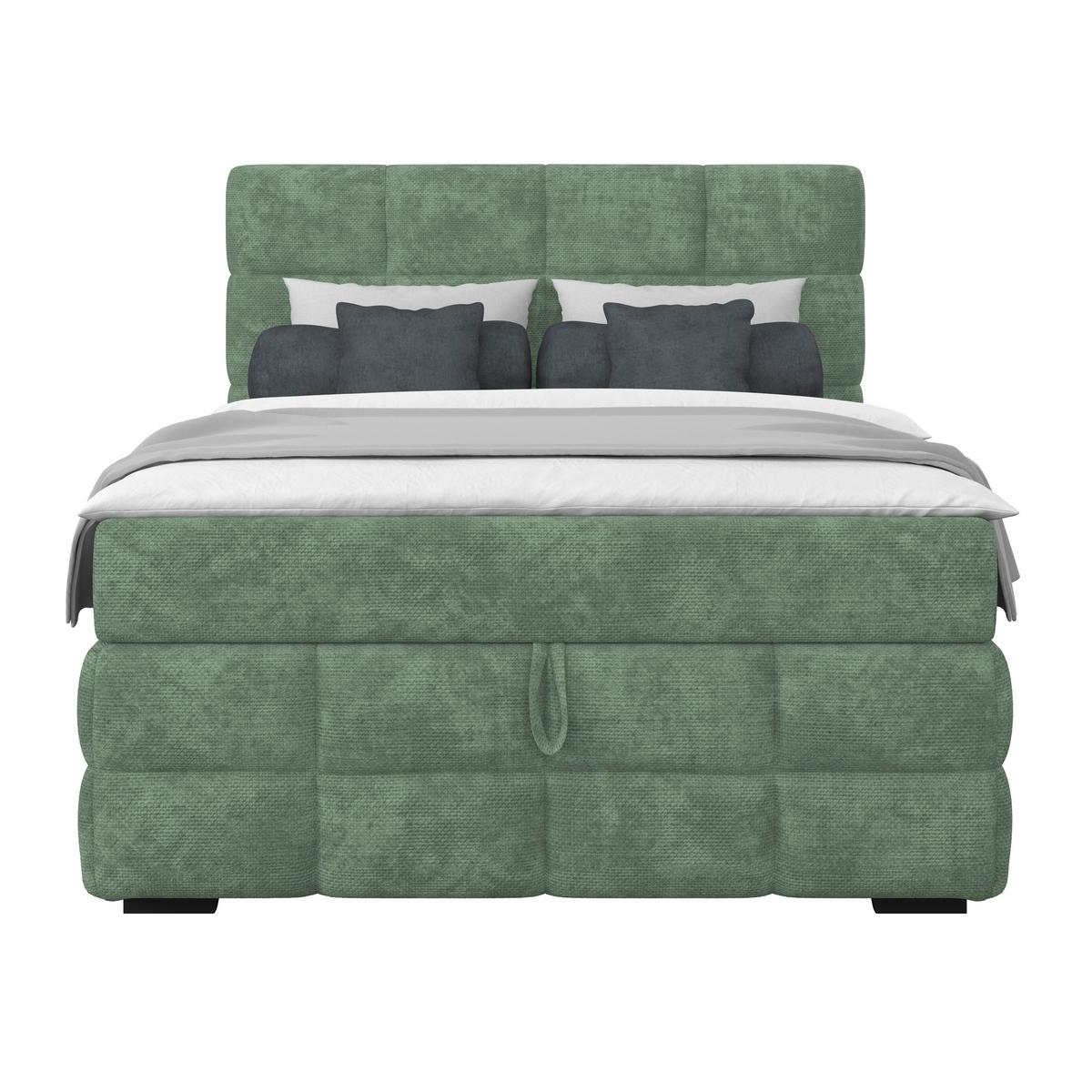 Čalúnená posteľ VEGA 140x200 cm, mätovozelená - čierna/zelená, Trend, drevo/textil (140/200cm)
