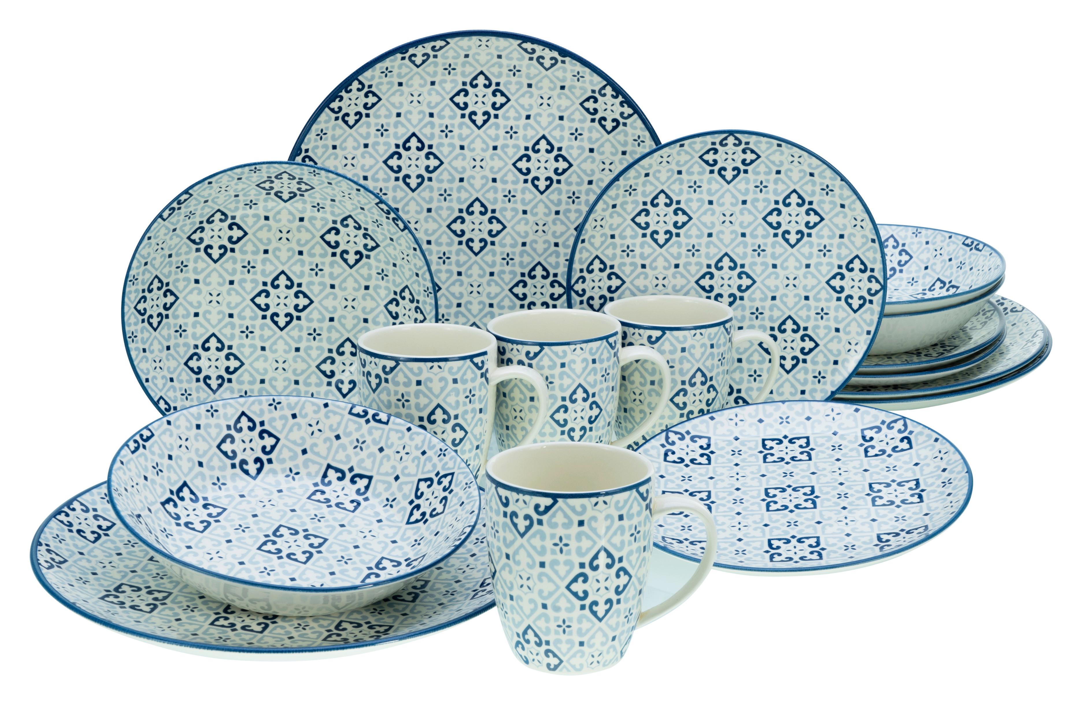 Kombiservice Yara Blau Blau, Weiß L: 32,5 cm - Blau/Weiß, Basics, Keramik (32,5/32,5/31cm) - Creatable
