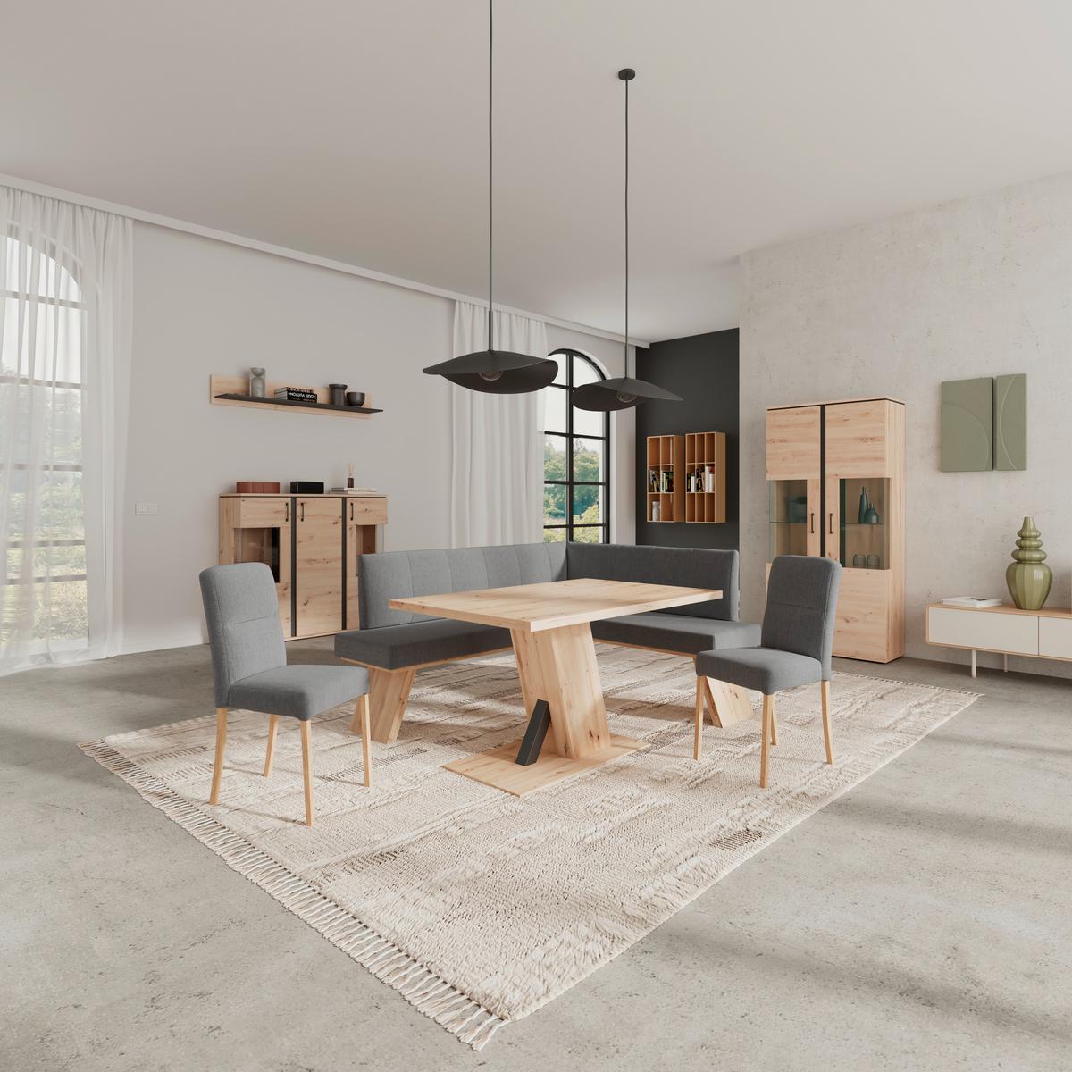 Eckbank Emma Ii - Eichefarben/Anthrazit, KONVENTIONELL, Holzwerkstoff/Textil (185/150cm)