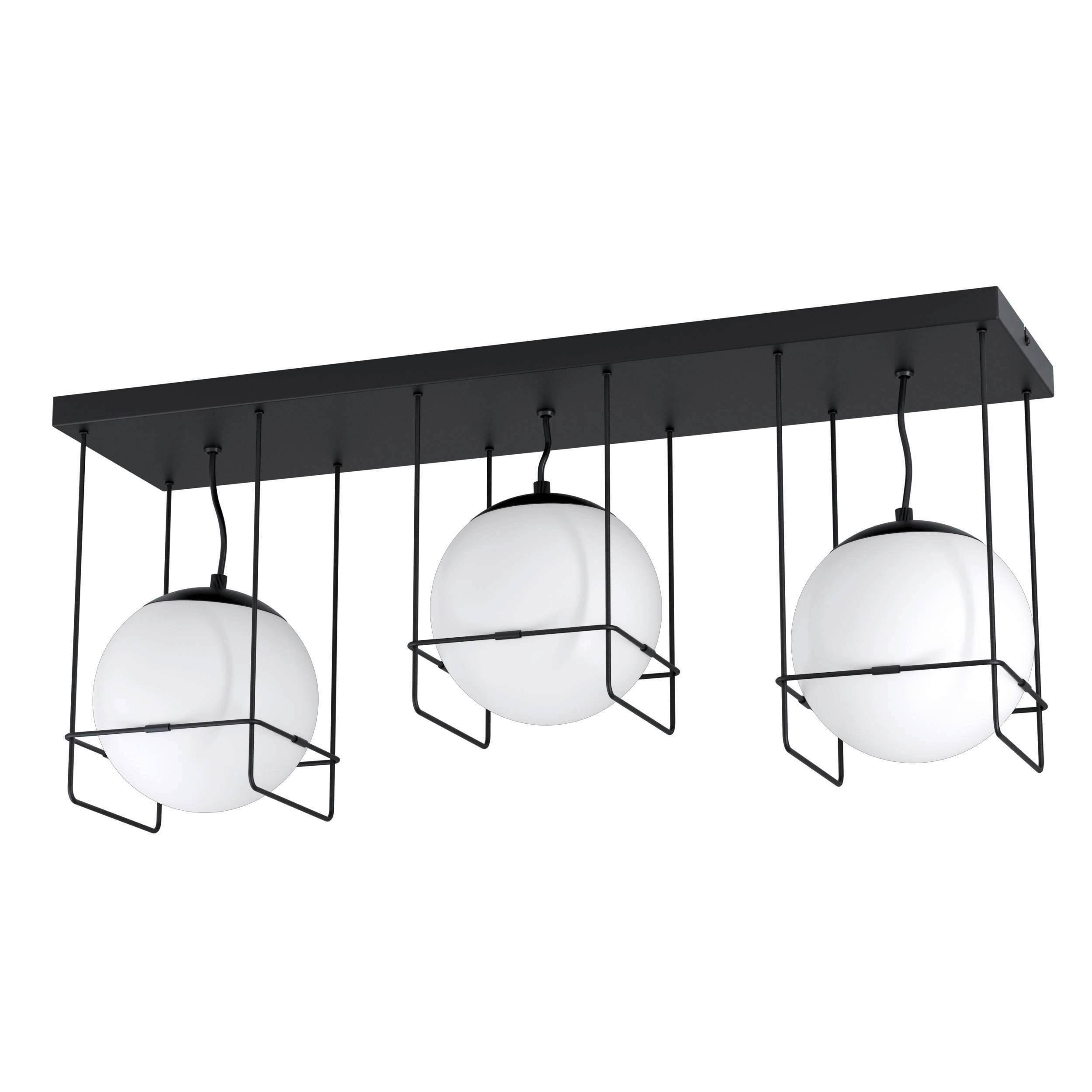 Deckenleuchte Versuola L: 77 Cm 3-Flammig Mit Opalglas - Schwarz/Weiß, Design, Glas/Metall (77/20/32,5cm) - Eglo