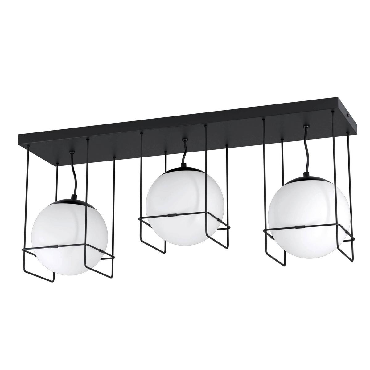 Deckenleuchte Versuola L: 77 Cm 3-Flammig Mit Opalglas - Schwarz/Weiß, Design, Glas/Metall (77/20/32,5cm) - Eglo