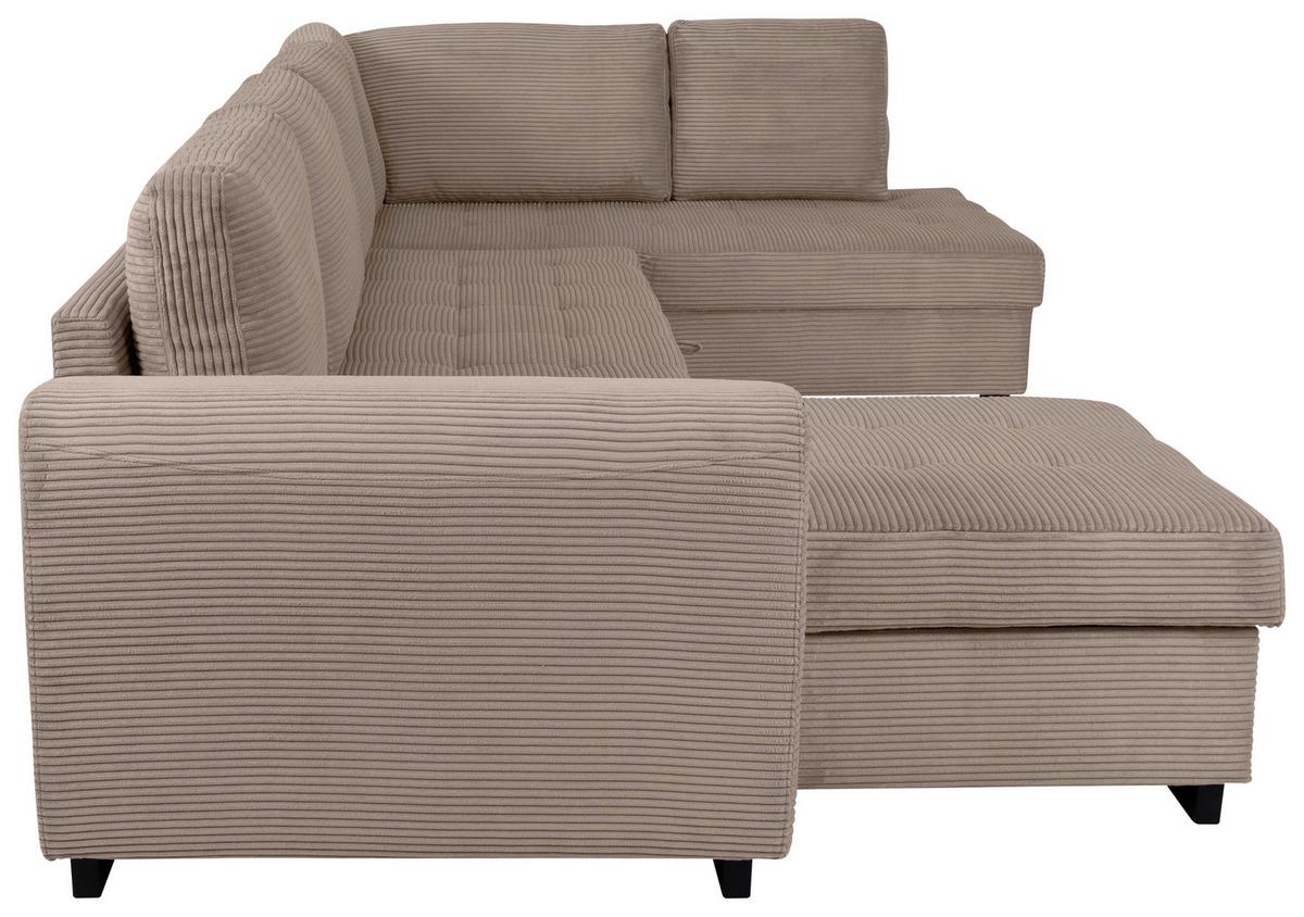 Souprava U MALTE, pravá, šedobéžový manšestr - černá/šedobéžová, Moderní, textil/plast (155/305/178cm) - Based