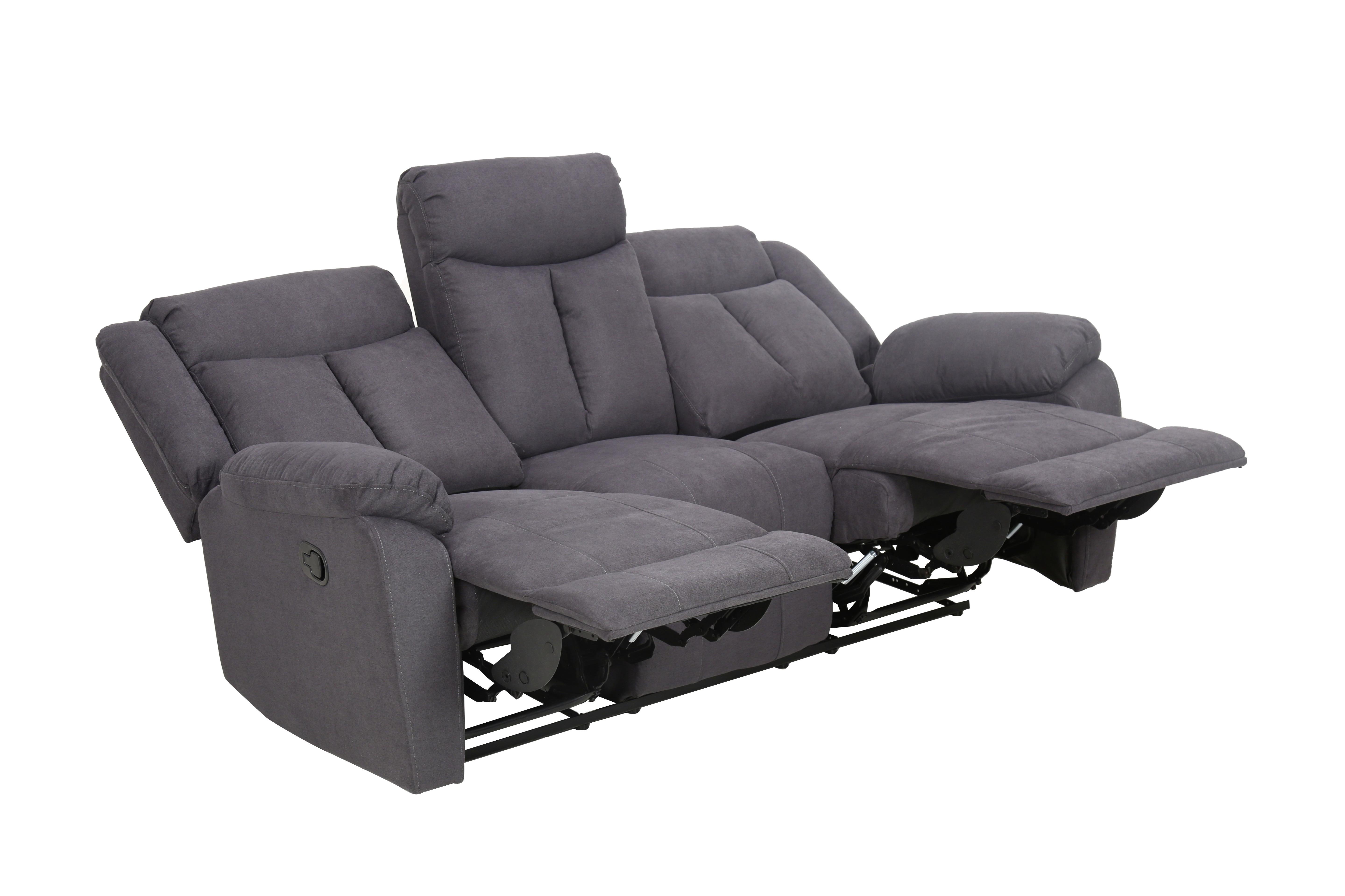 3-Sitzer-Sofa Mit Relaxfunktion Oxford Grau - Schwarz/Grau, KONVENTIONELL, Holz/Textil (190/103/96cm) - Ondega