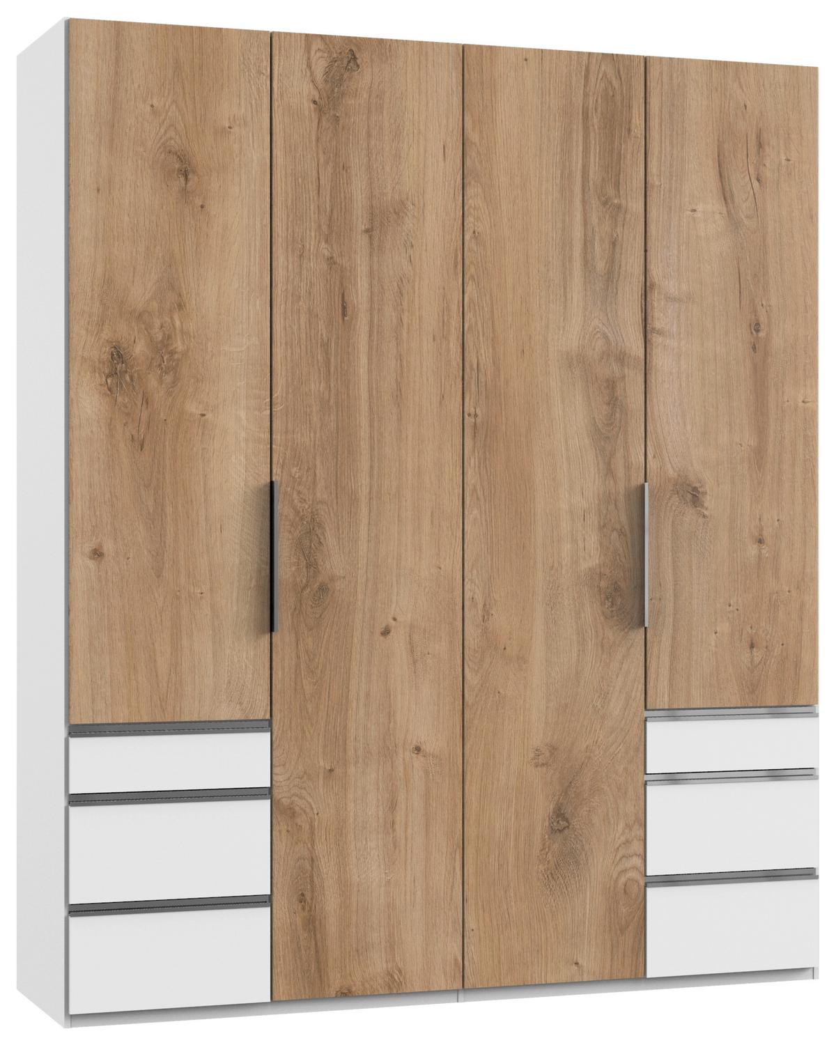 Drehtürenschrank mit Laden B: 200 cm Level, Eiche Dekor/Weiß - Eichefarben/Weiß, MODERN, Holzwerkstoff (200/236/58cm) - MID.YOU